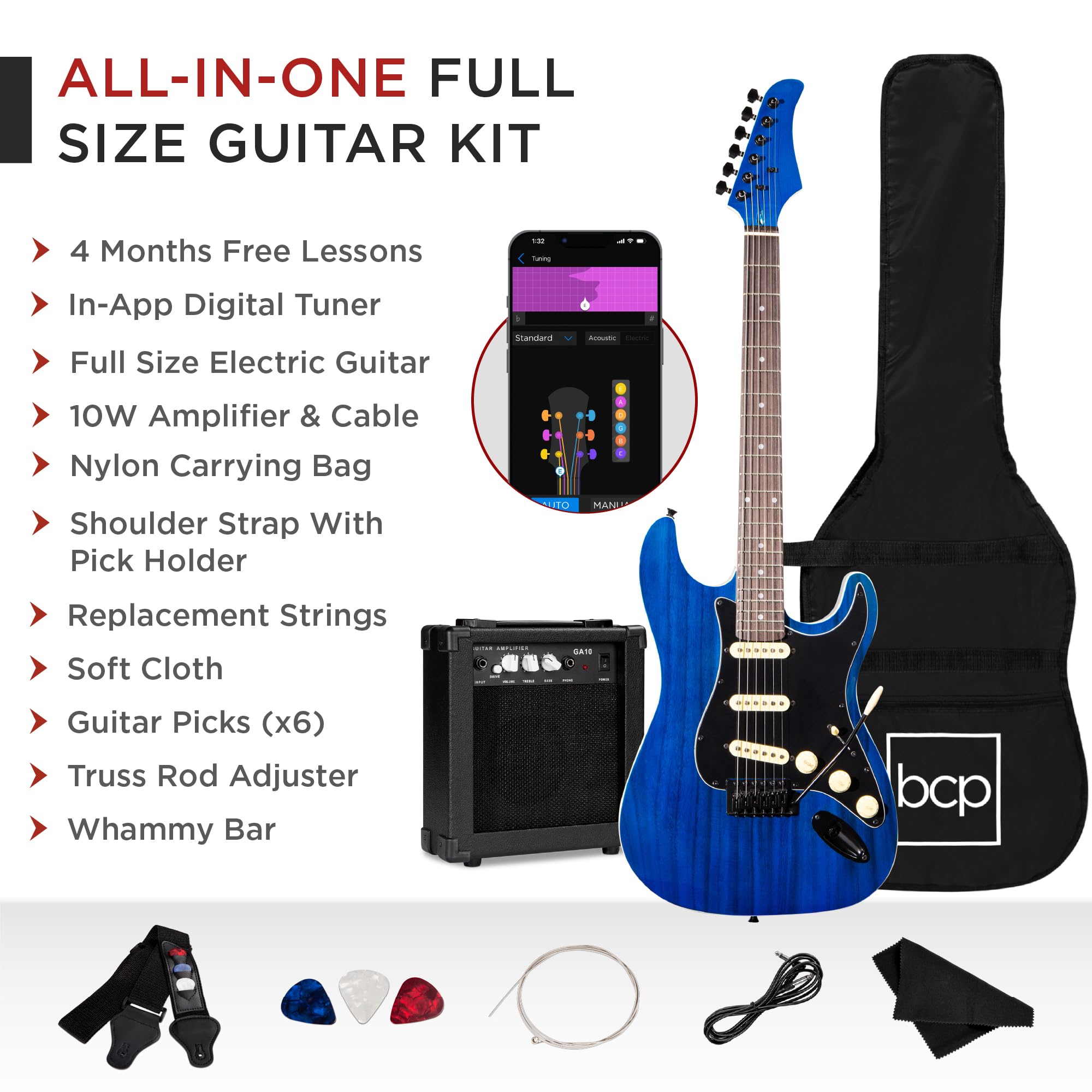 Best Choice Products 39-inch Full Size Beginner Electric Guitar Starter Kit with Case, Strap, 10W Amp, Strings, Pick & Tremolo Bar - Midnight Blue | Perfect for Beginners, Home Practice & Live Performances