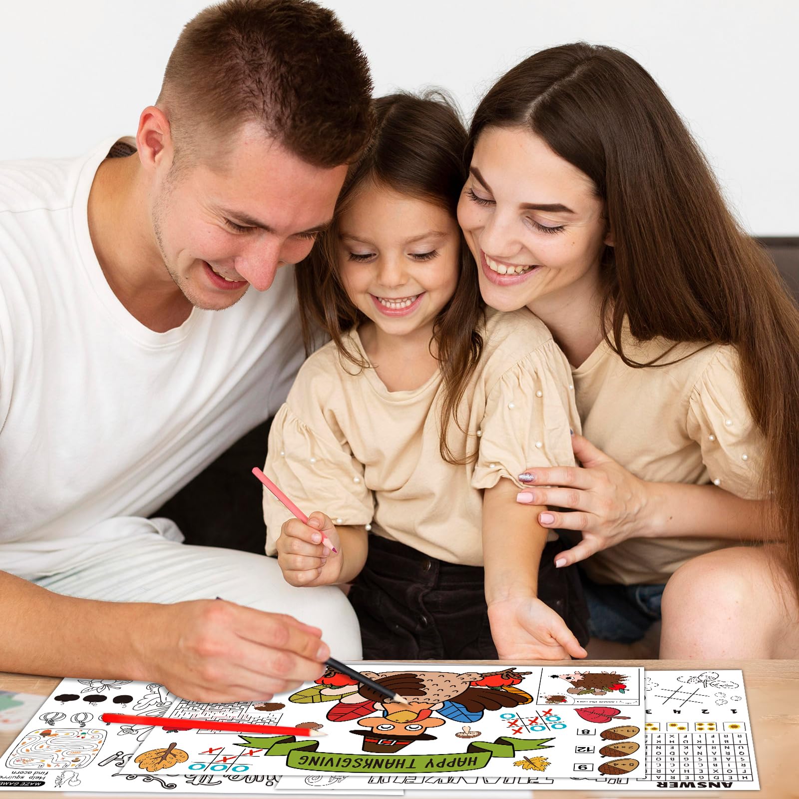 24 Pack Thanksgiving Coloring Paper Placemats - Turkey Themed DIY Craft Place Mats for Kids & Adults - Perfect for Holiday Dinners, Classroom Activities & Family Gatherings