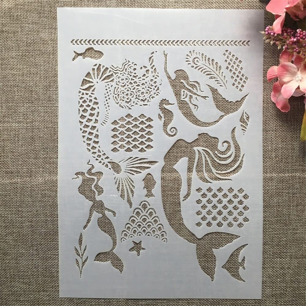 Reusable Mermaid Fish Stencils for Painting - A4 Size 29cm DIY Templates for Scrapbooking, Furniture, Wall & Floor Decor - Perfect for Home, Kids Crafts & Art Projects