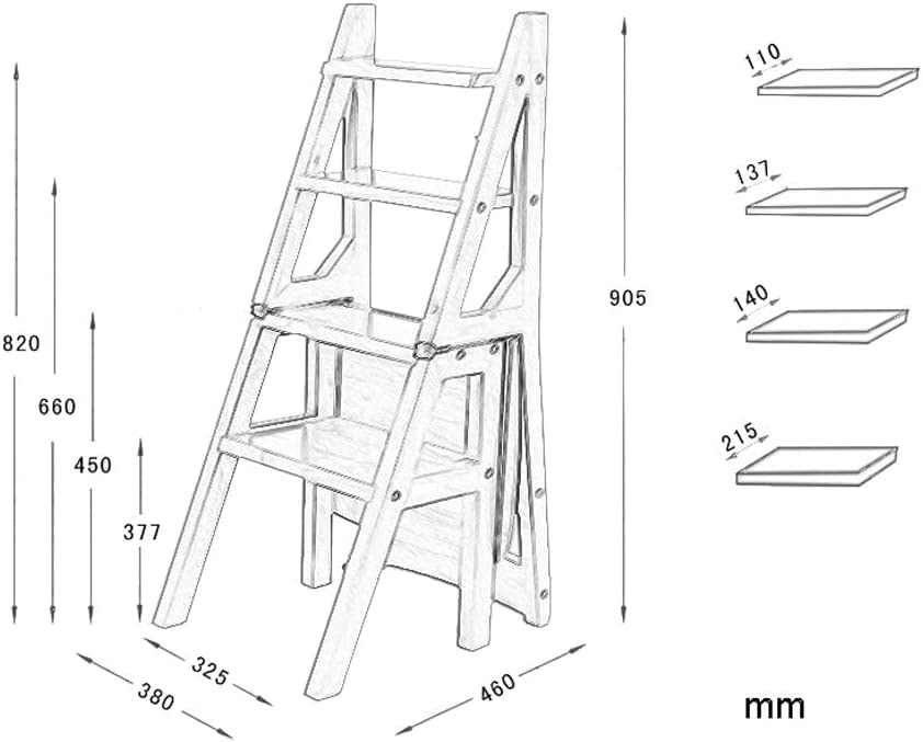 Multifunctional Wooden Step Stool Ladder - Foldable, Sturdy & Space-Saving for Home, Library & Loft - Perfect as Shelf or Chair (Color: Natural Wood) - Ideal for Reaching High Shelves, Home Organization & Kids' Step Stool