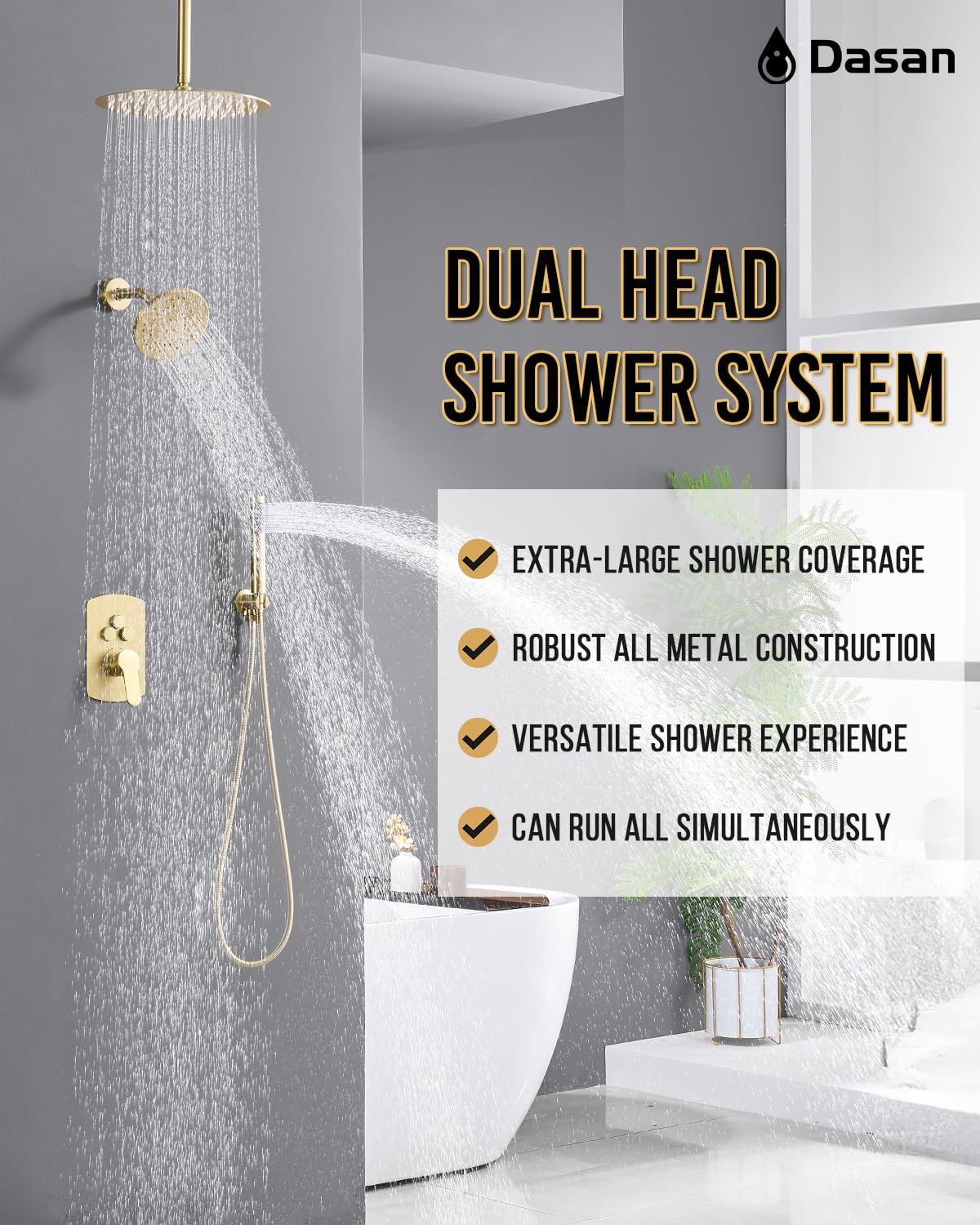 Brushed Gold Dual Shower Head System - 12