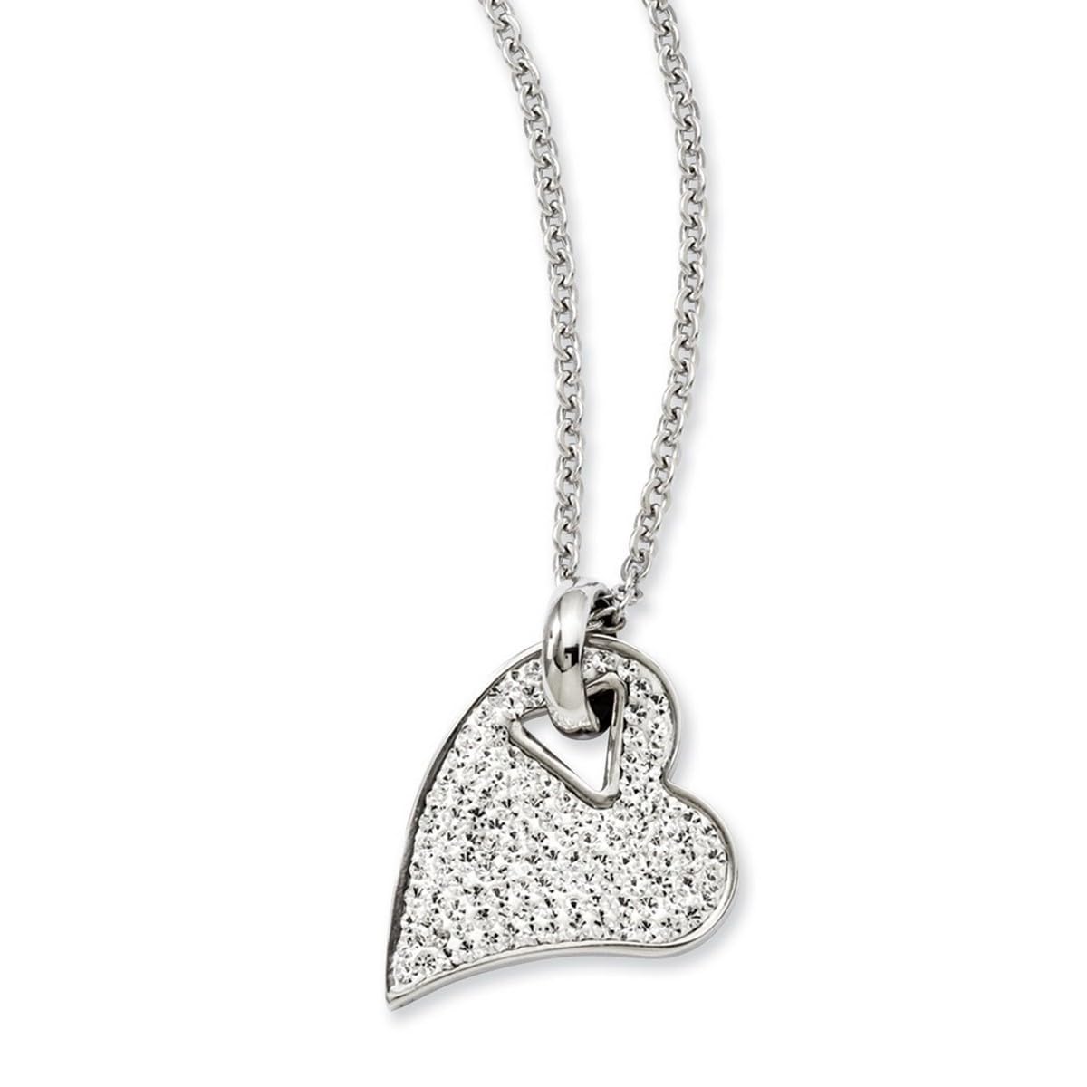 Stainless Steel Heart Pendant Necklace for Women - 20 Inch Polished Chain with Lobster Clasp & Clear Crystal Love Heart Charm, 25mm Wide - Perfect for Valentine's Day, Anniversary, Wedding & Romantic Gifts