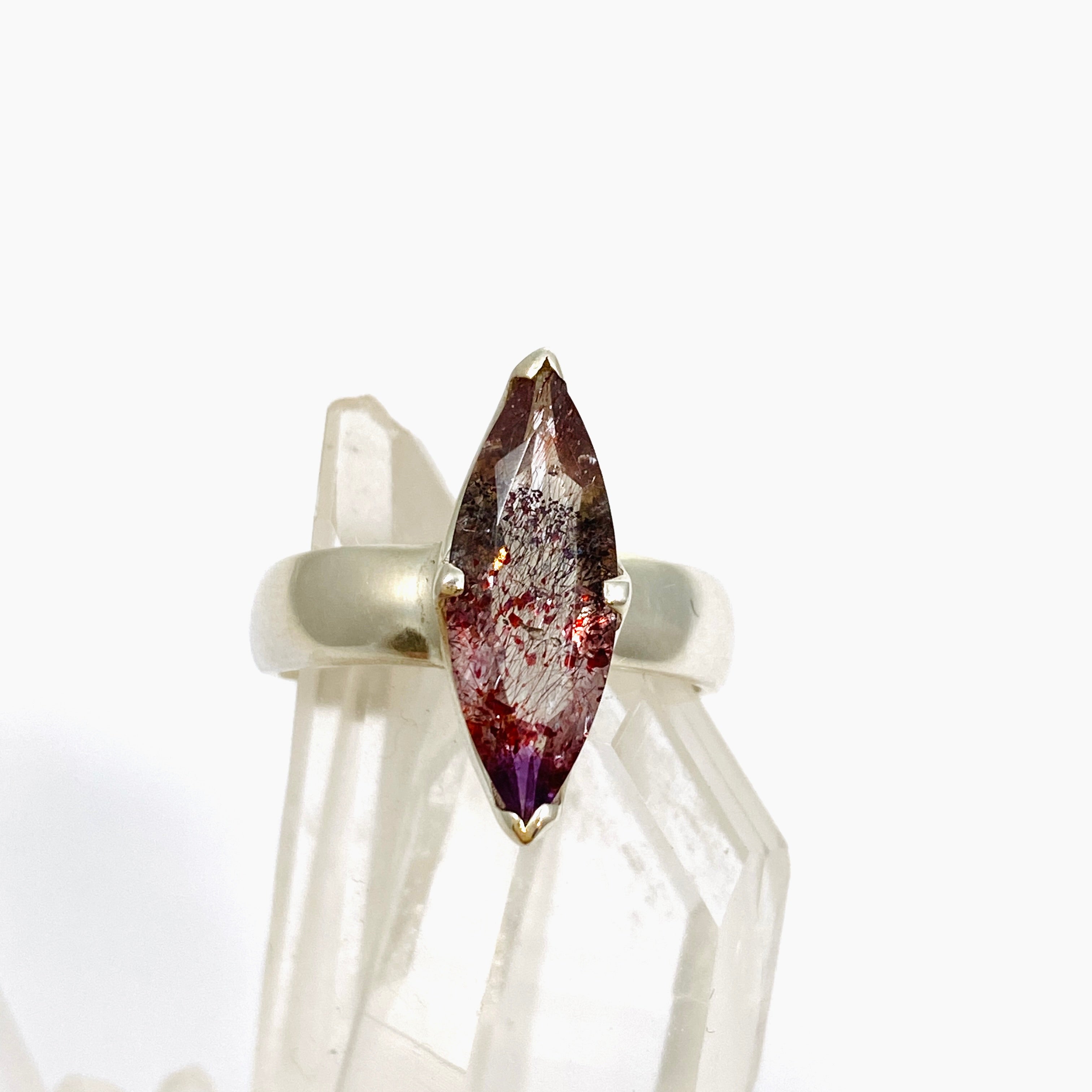 Lepidicrocite in Quartz Marquise Faceted Ring Size 6.5 - Natural Stone Jewelry for Women, Elegant Wedding & Party Accessories