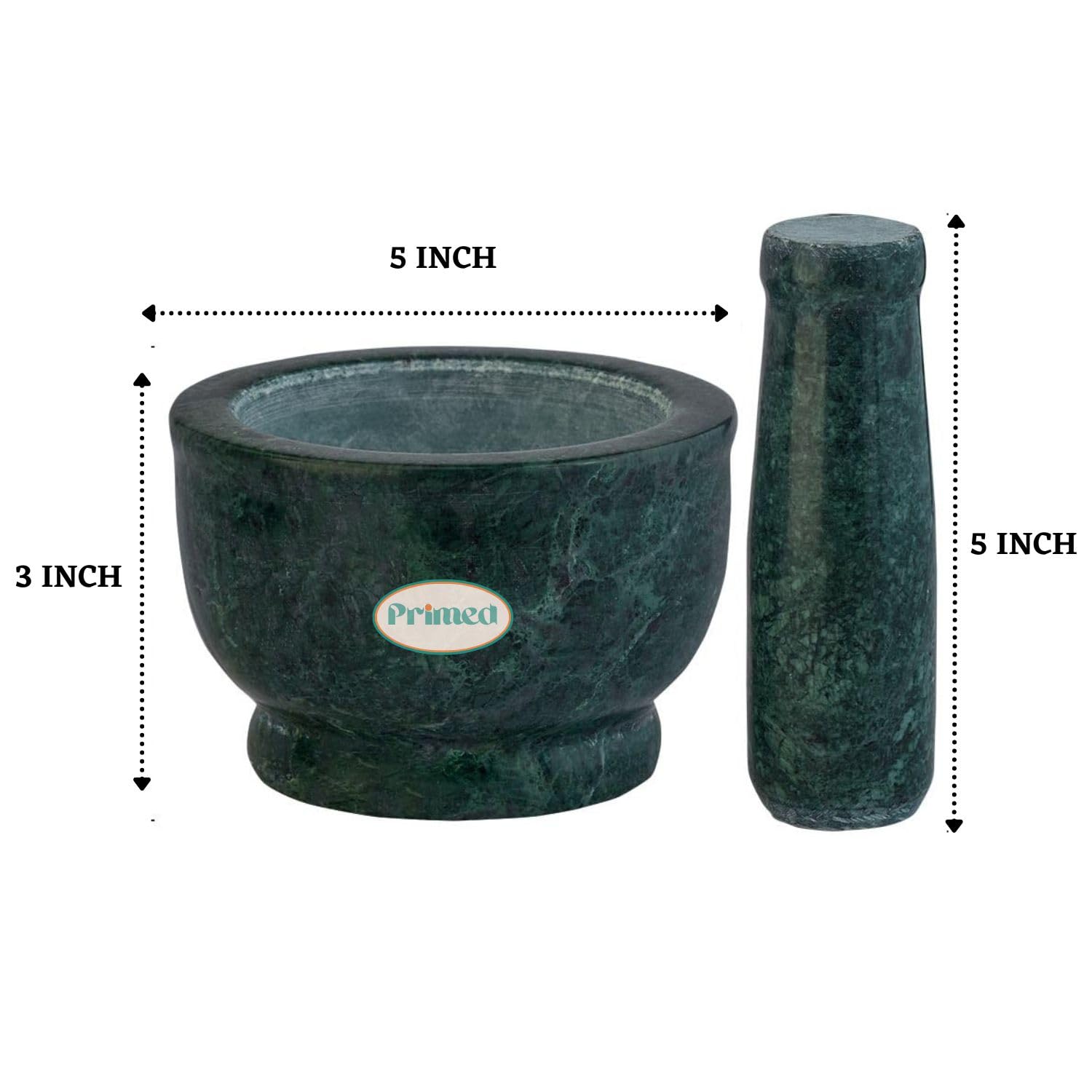 5 Inch Green Marble Granite Mortar and Pestle Set - Imam Dasta, Okhli Musal, Kharal, Khalbatta - Traditional Spice Grinder & Mixer for Kitchen - Perfect for Grinding Herbs, Spices, and Making Pastes