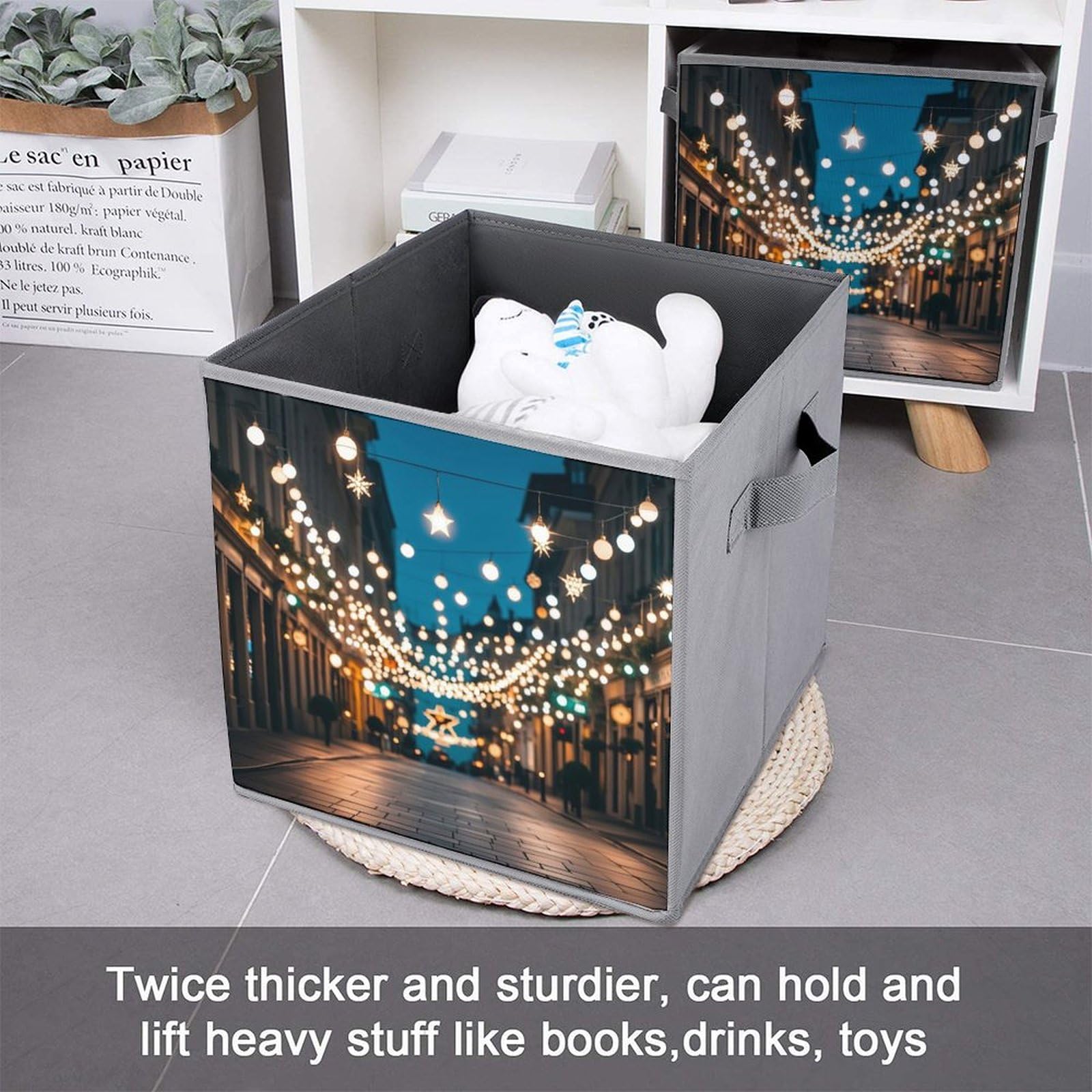 6-Pack Foldable Storage Bins with Handles - Christmas Lights Star Print Large Capacity Storage Boxes for Playroom, Office & Home Organization | Perfect for Holiday Decor Storage, Toy Organization & Closet Space Saving