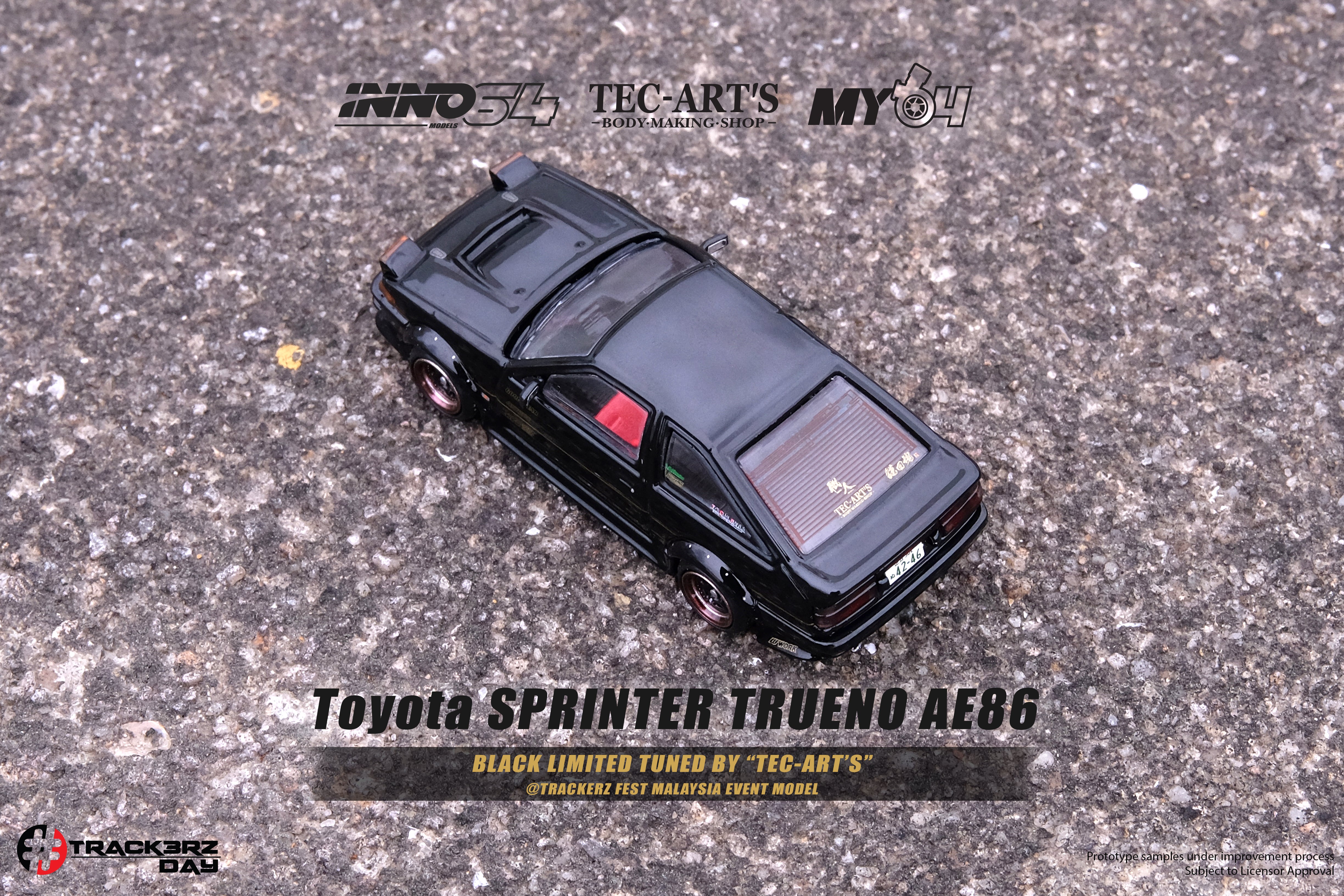 INNO64 1:64 Scale Toyota Sprinter Trueno AE86 Tuned by TEC ART - TrackerZ Day Malaysia Limited Edition Diecast Model Car for Collectors & Racing Enthusiasts | Perfect for Display, Gifts & Car Shows