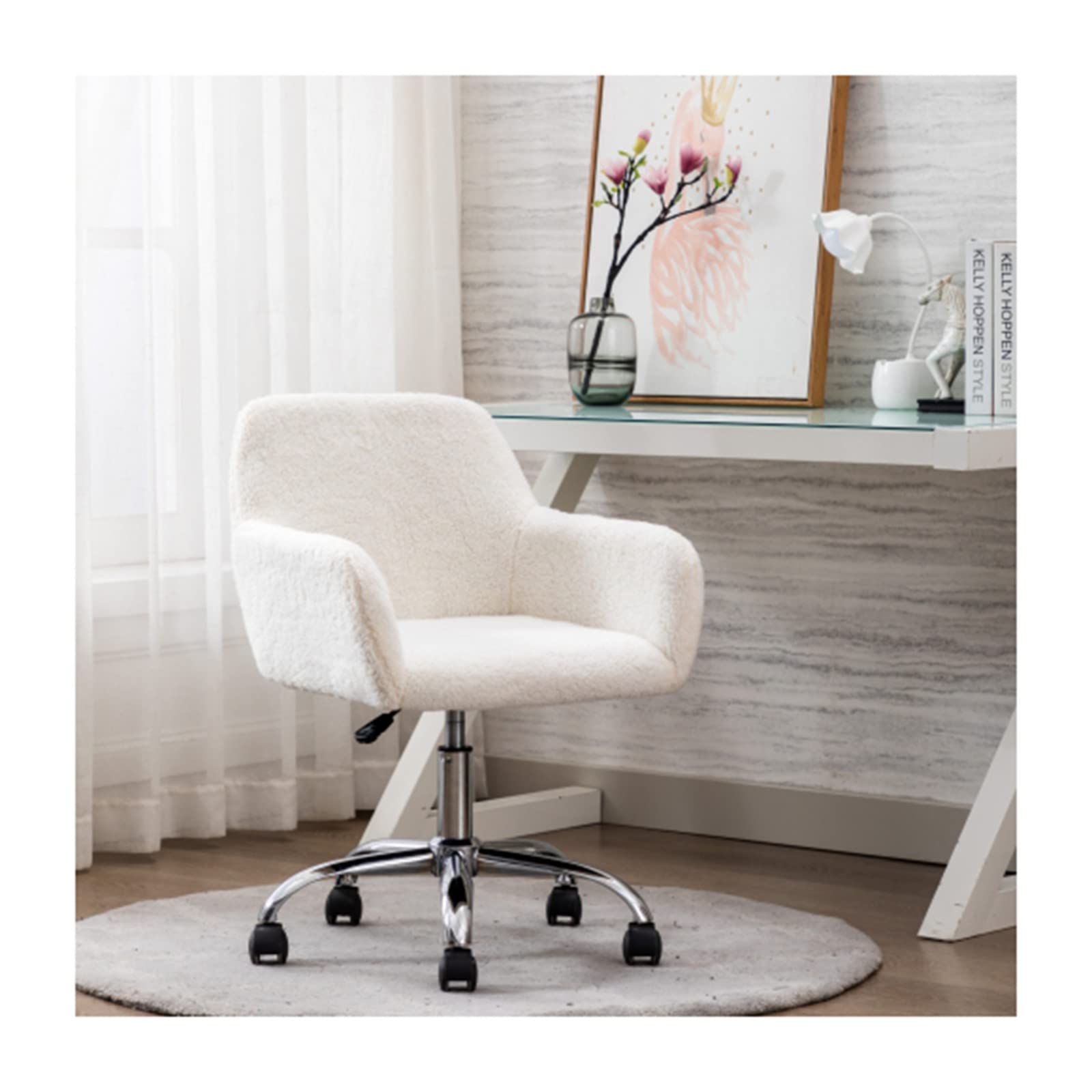 Ergonomic Home Office Chair - Adjustable Furry Desk Chair with Lumbar Support for Work & Gaming, White - Perfect for Remote Work, Study & Leisure Comfort