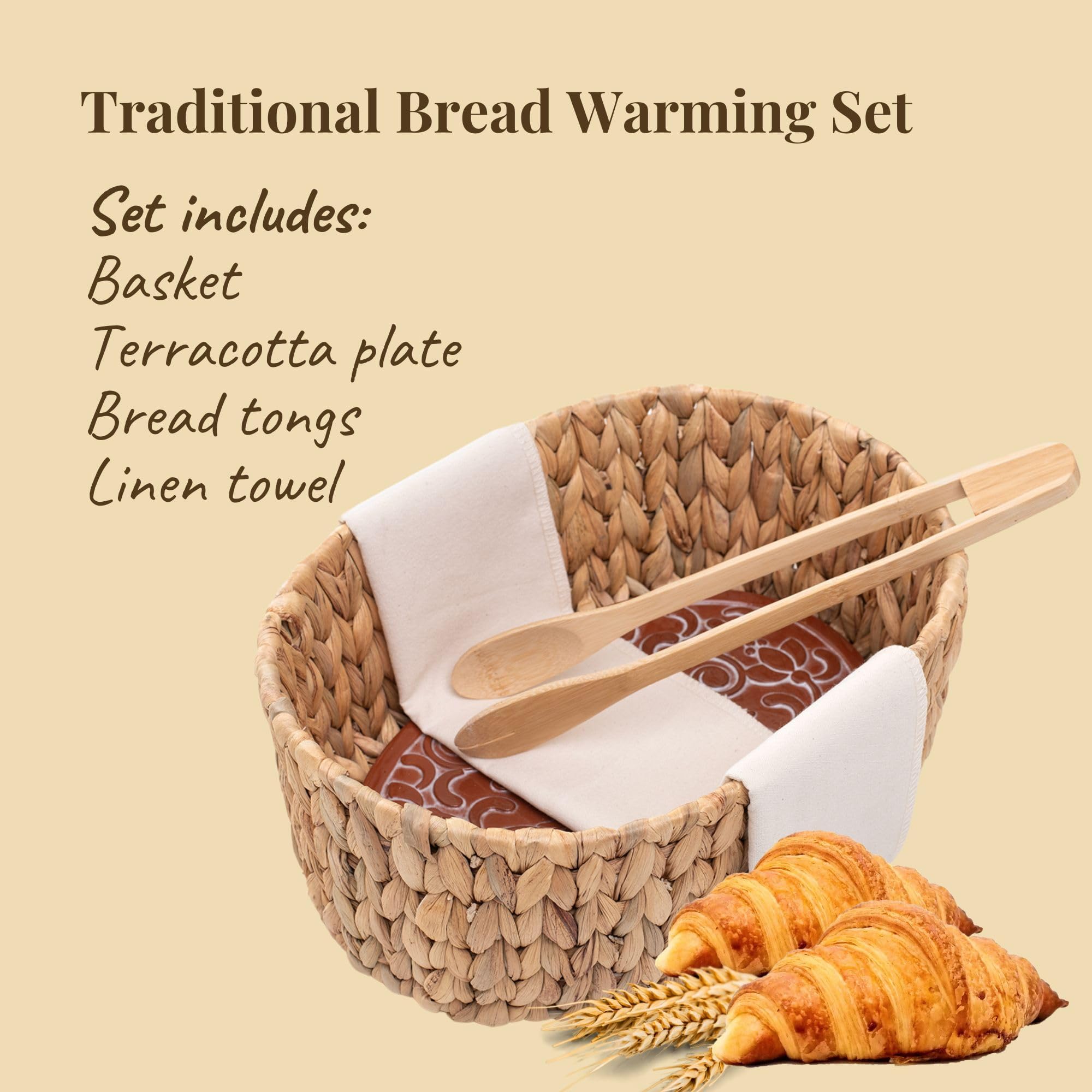 Stone Bread Warmer Basket - 11.8x9x4.72 Inch Tortilla & Bread Serving Basket - Keep Bread Warm for Dinner, Parties & Restaurants