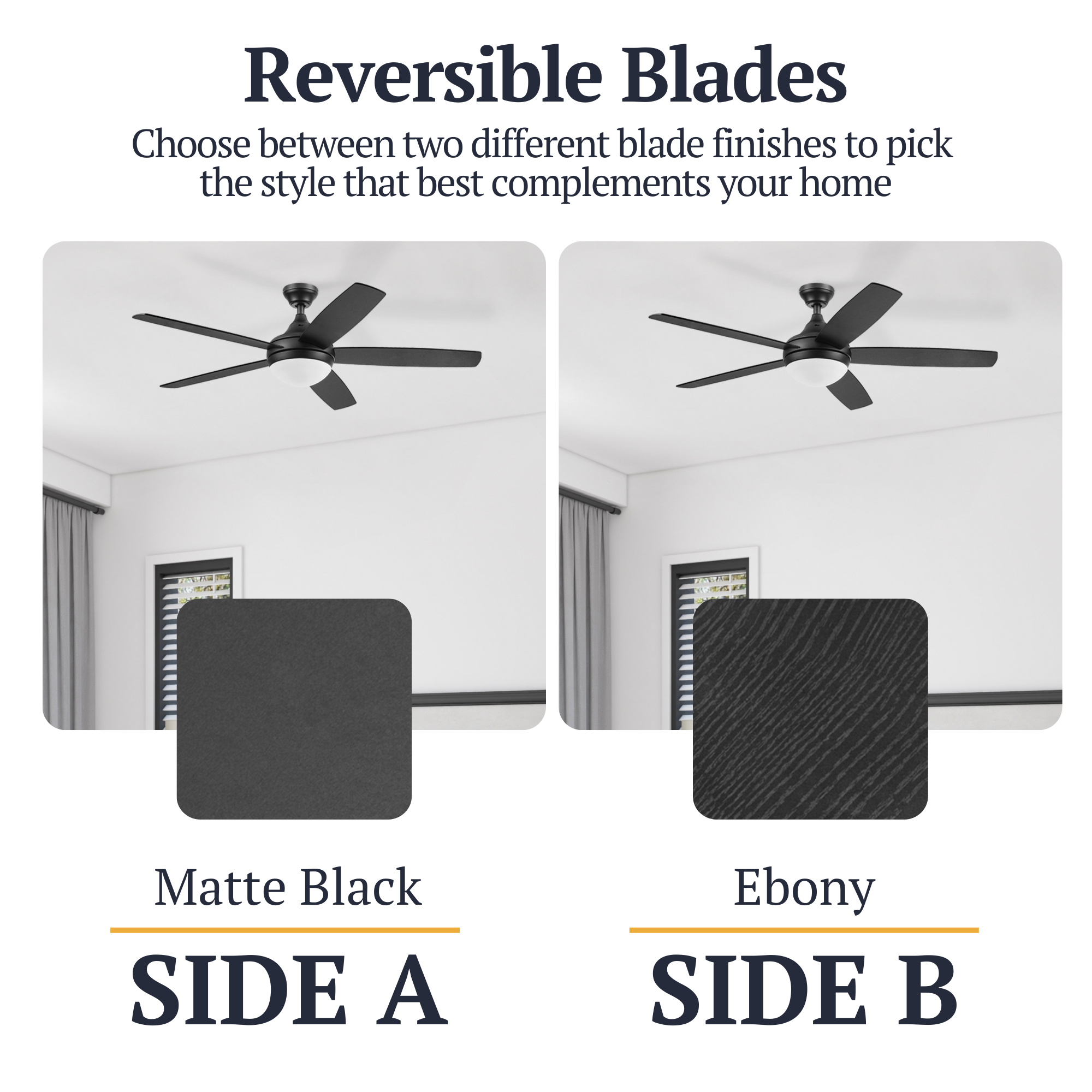 52 Inch Ashby Matte Black Ceiling Fan with Light Kit & Remote Control - Modern Indoor/Outdoor Cooling for Living Room, Bedroom, Patio - Energy Efficient Quiet DC Motor