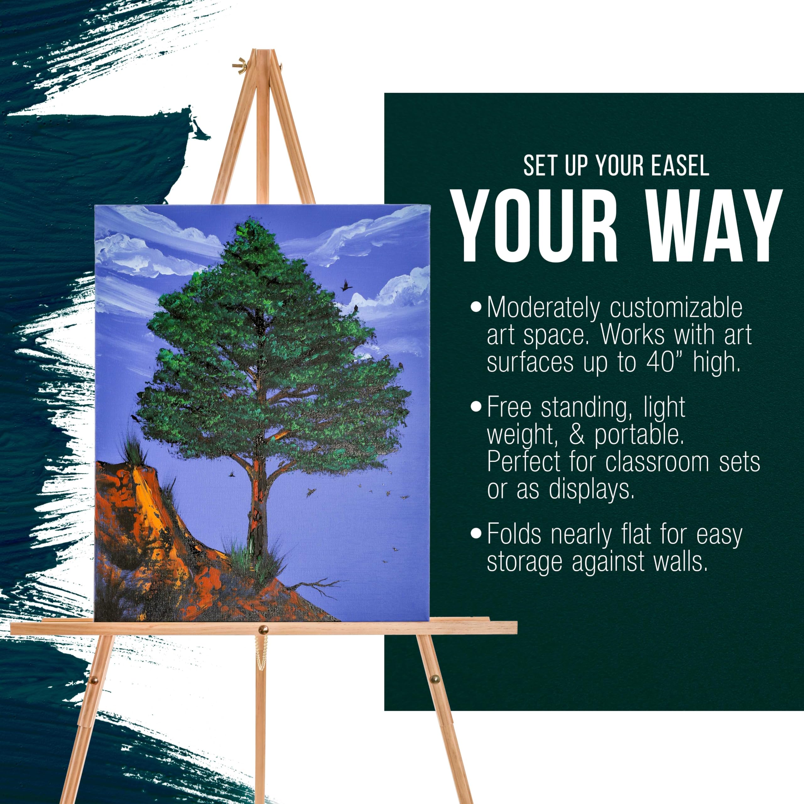 U.S. Art Supply 4-Pack 64 Inch Adjustable Wooden Easel Stand Tripods - A-Frame Display for Painting, Drawing, Canvas, Photos & Signs - Lightweight Pinewood Studio Easel with Adjustable Tray (40 Inch Canvas Capacity) - Perfect for Artists, Classrooms & Home Studios