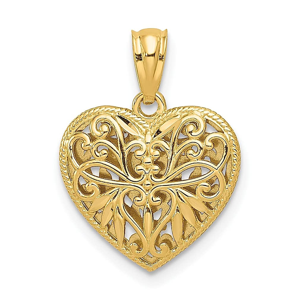 14K Two-Tone Yellow Gold Reversible Heart Pendant Necklace for Women - Elegant Love Charm Jewelry Gift for Her, Perfect for Valentine's Day, Anniversary & Special Occasions