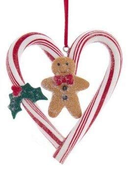 Festive Candy Cane Heart Gingerbread Ornament - Christmas Tree Decor, Holiday Home Decoration, Sweet Treat Shaped Cookie for Xmas Party & Winter Celebrations