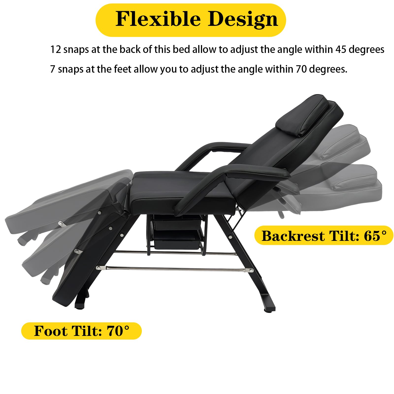 Professional Adjustable Tattoo Chair & Massage Bed for Salon, Spa & Tattoo Studio - 65° Backrest & 70° Foot Tilt - Multi-Purpose Salon Equipment for Barber, Facial & Client Comfort - Perfect for Tattoo Artists, Massage Therapists & Beauty Professionals