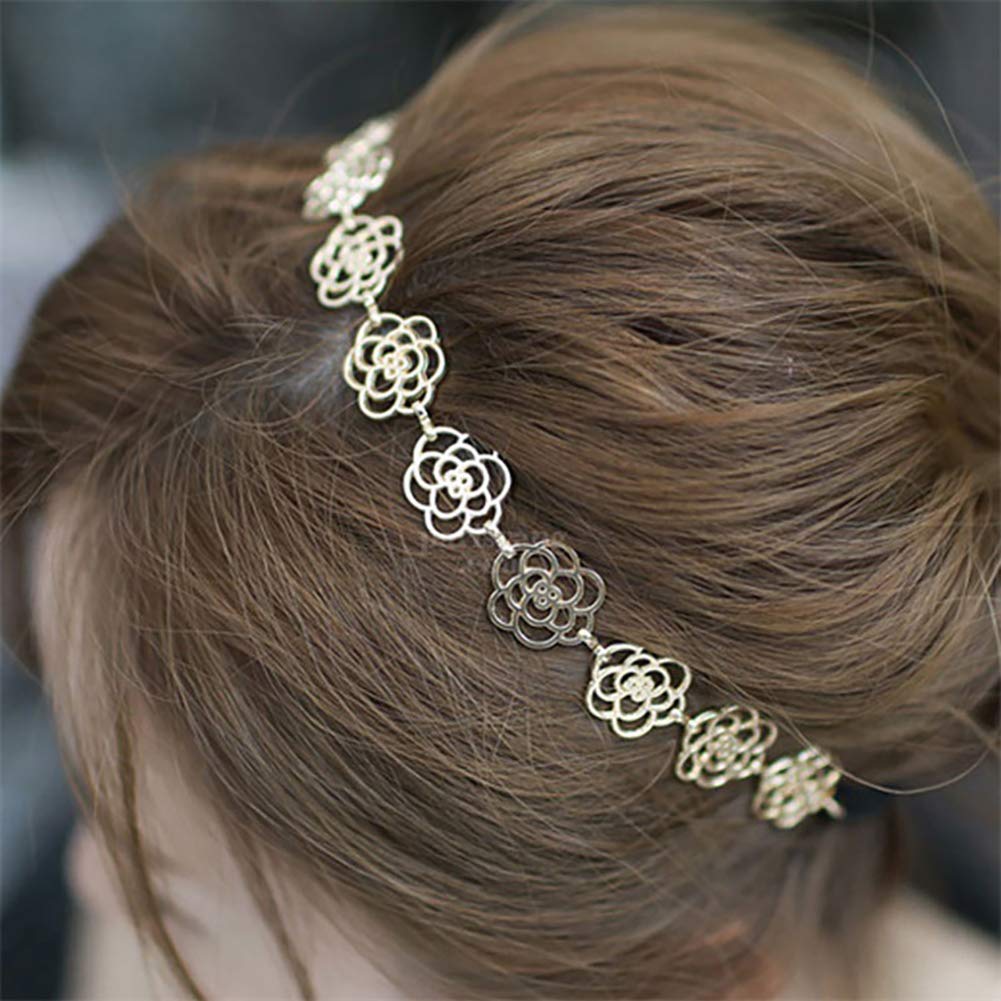 Fodattm 2PCS Sweet Rose Hollow Stretch Headbands - Women's Metal Hair Ropes & Hair Ornaments for Wedding, Party & Everyday Wear