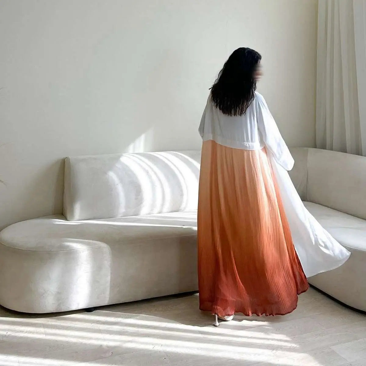 Elegant Chiffon Pleated Cardigan Open Abaya Dress for Women - Lightweight Cover-Up for Modest Fashion, Prayer, and Special Occasions
