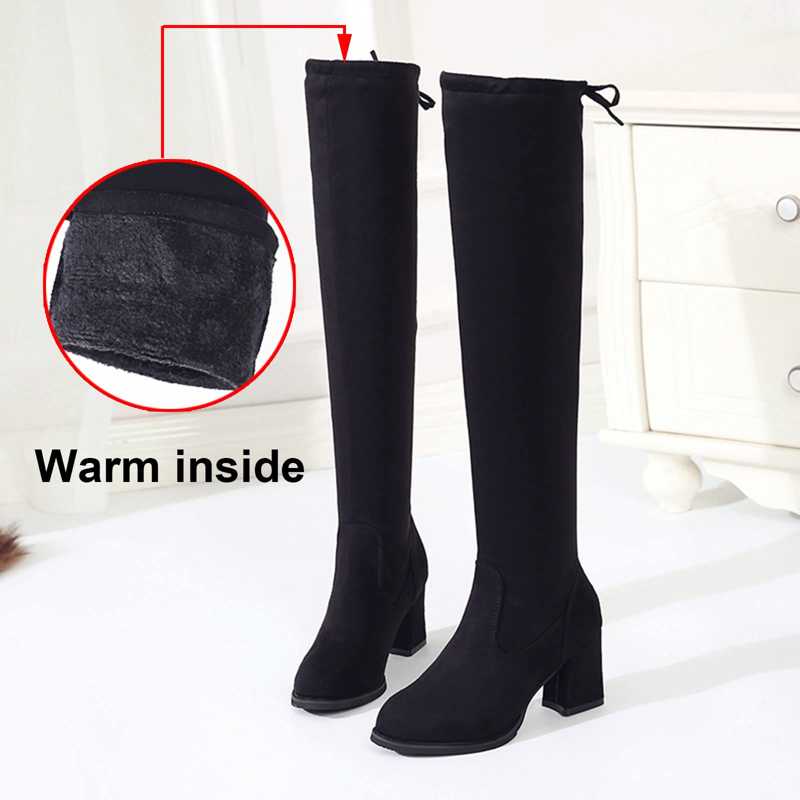 Yanzhenglip Women's Over The Knee Boots - Wide Calf Plus Size Knee High Heel Boots, Black Sexy Thigh High Boots with Chunky Heel for Winter & Summer Fashion | Perfect for Party, Date Night & Office Wear