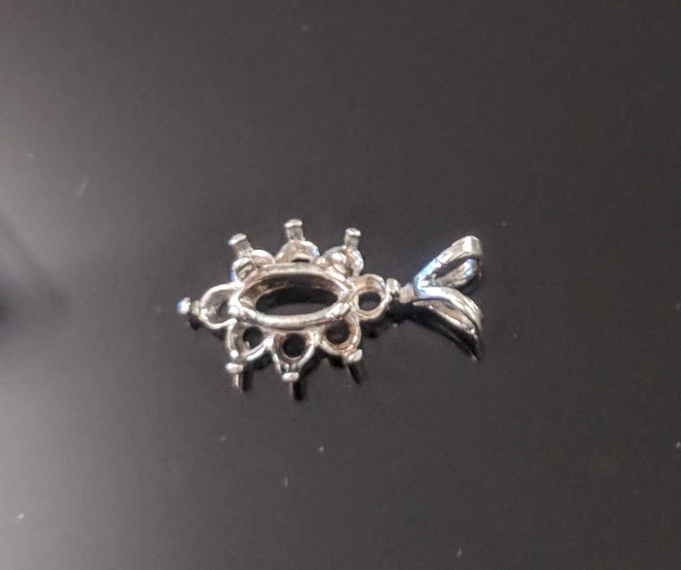 Premium 8x4 Marquise Pendant Setting in Solid Sterling Silver or 14K White/Yellow Gold with Accent - Handcrafted in USA | Perfect for Necklaces, Jewelry Gifts & Special Occasions