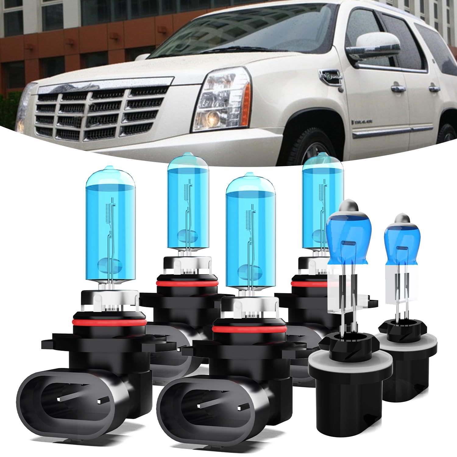 2002-2004 Cadillac Escalade Headlight Kit - 9005/HB3/H10 High Beam + 9006/HB4 Low Beam + 880/881/H27 Fog Light Bulbs - Plug & Play Halogen Replacement (Pack of 6) - Perfect for Night Driving & Off-Road Adventures