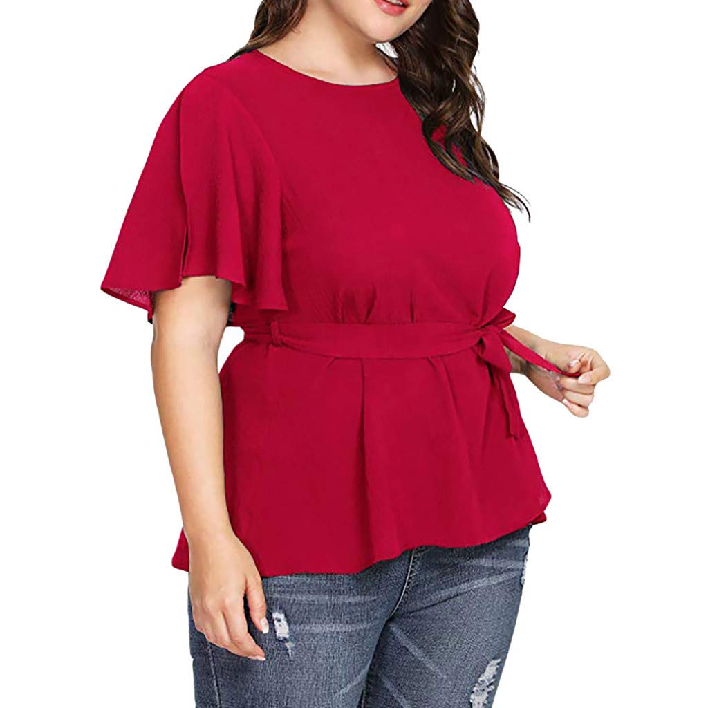 Plus Size Women's Belted Long Sleeve Blouse - Knot Front Solid Color Tunic Top for Casual & Office Wear