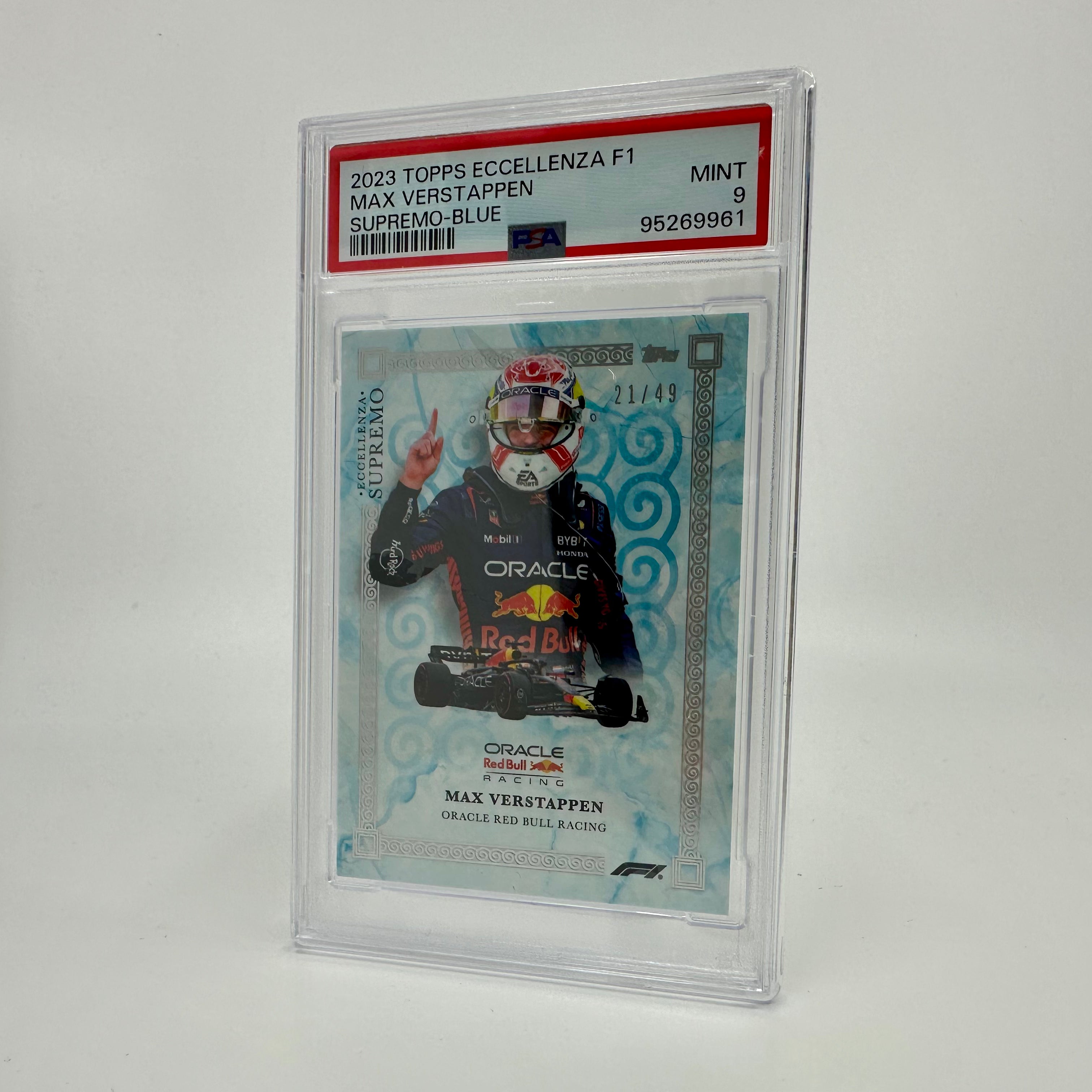 2023 Eccellenza Supremo Max Verstappen Blue PSA 9 21/49 - Rare Racing Collectible for F1 Fans & Sports Memorabilia Display