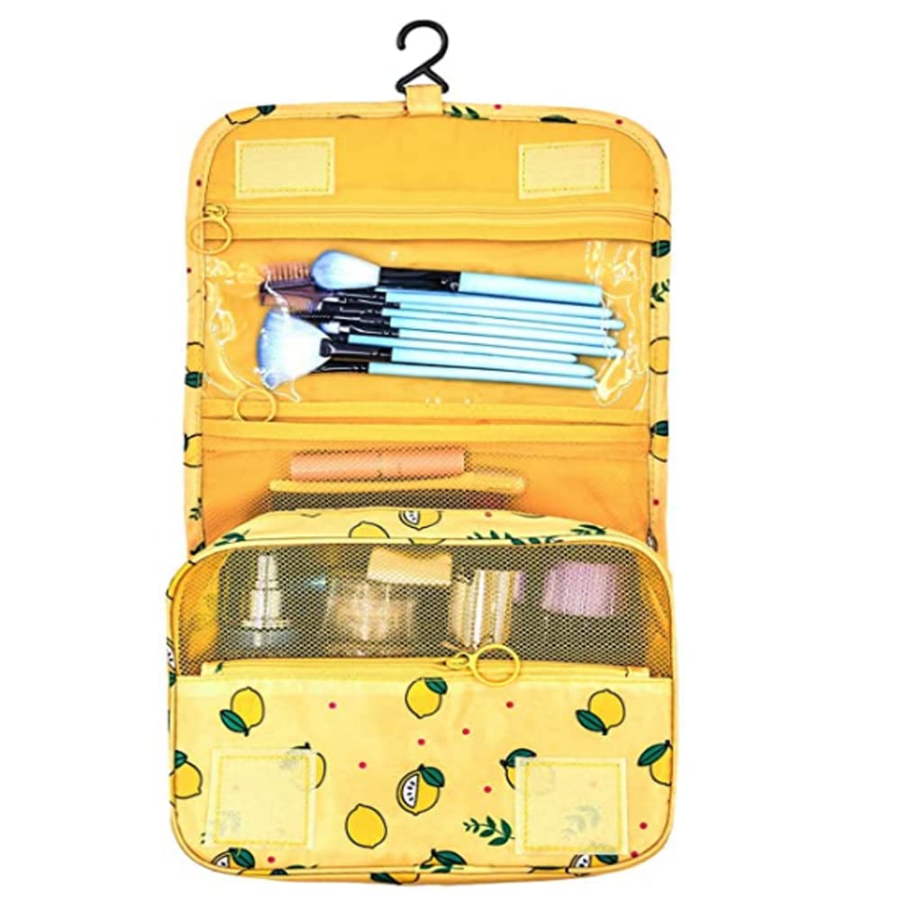 SxoSyo Premium Hanging Toiletry Bag for Women - Waterproof Travel Makeup Organizer with Hook, Cosmetic & Shower Bathroom Bag (Yellow Lemon) | Perfect for Travel, Gym, Camping & Daily Use