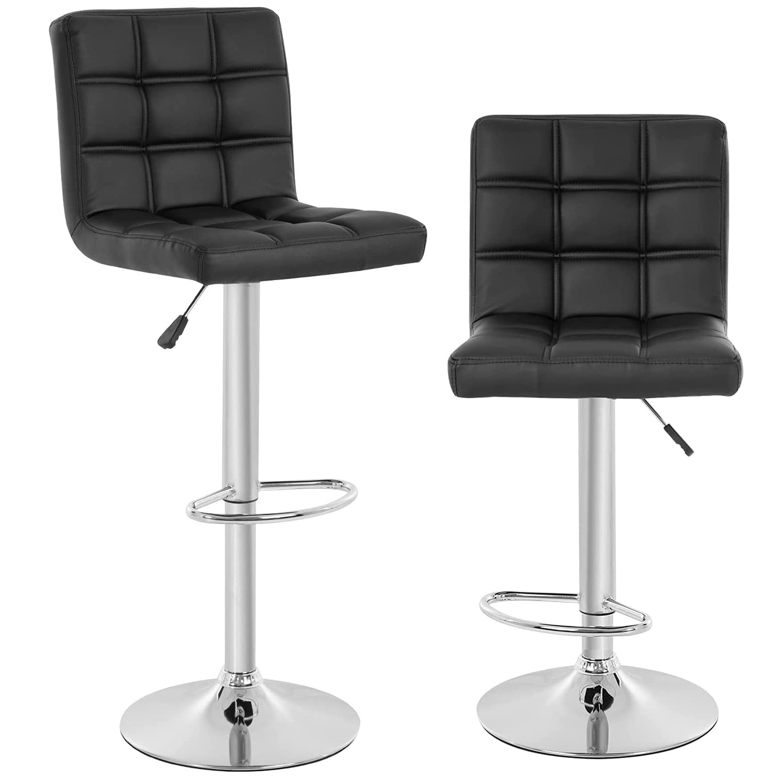 HKeli Set of 2 Modern PU Leather Adjustable Height Hydraulic Swivel Bar Stools with Backs - Kitchen Counter Height Stools for Home Bar, Breakfast Nook & Dining Room