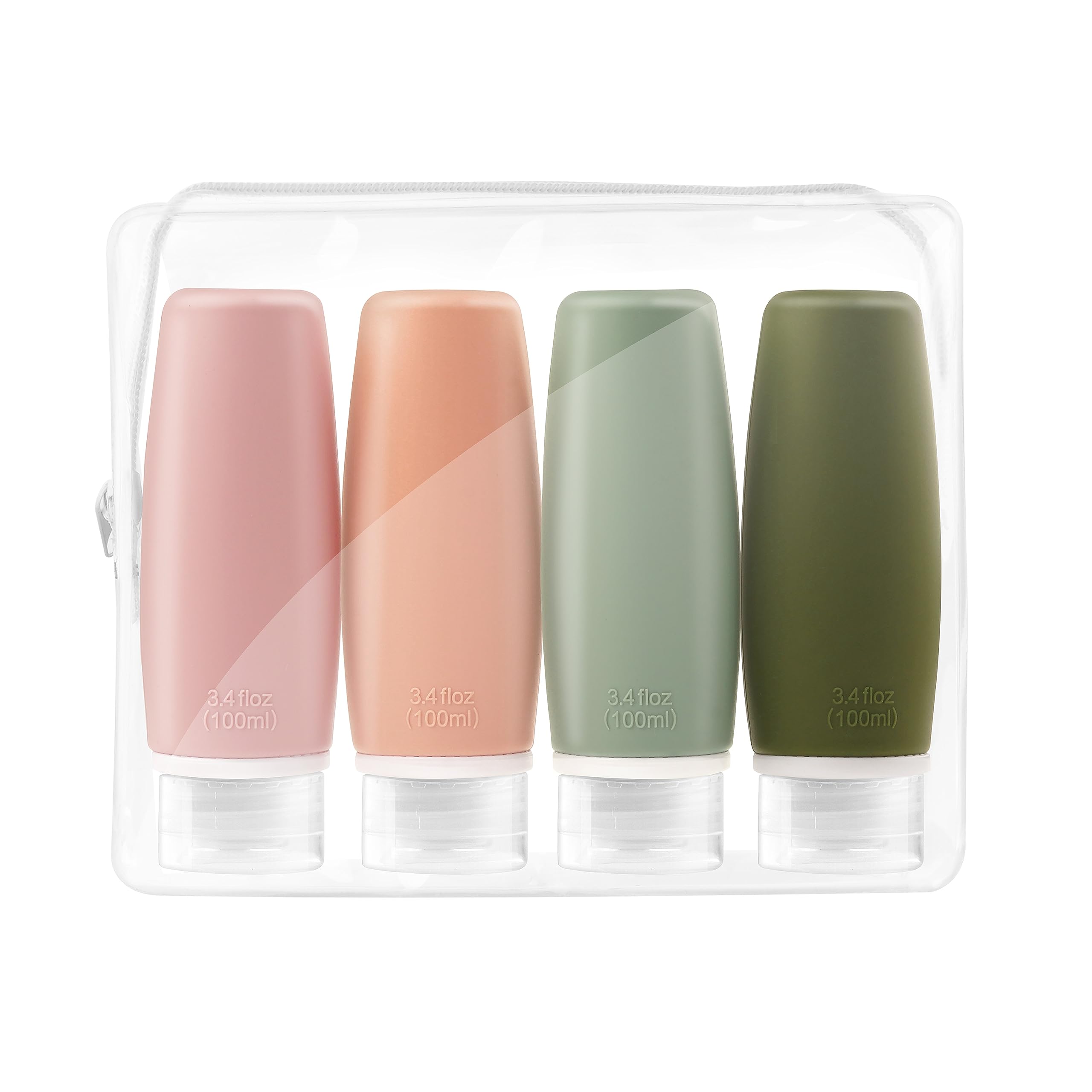 **Portable 4-Pack 100ml/3.4oz Food-Grade Silicone Squeeze Bottles for Shampoo, Conditioner, Lotion & Toiletries – Leak-Proof Travel Containers for Gym, Camping & Air Travel**