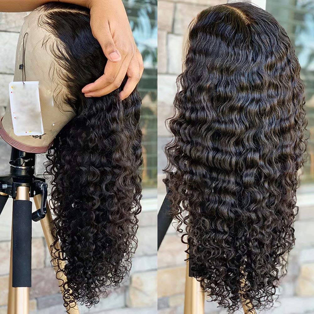 13x4 HD Transparent Lace Front Human Hair Wig - Deep Wave Curly Brazilian Virgin Hair, Pre Plucked with Baby Hair & Bleached Knots, Glueless, 150 Density, 20 Inch | Natural Look for Daily Wear, Parties & Special Occasions