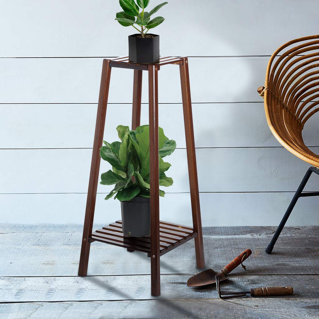 POiuier 2-Tier Bamboo Plant Stand - Indoor/Outdoor Flower Pot Holder Display Rack for Plants, Succulents & Home Decor - Perfect for Living Room, Patio & Garden - US Stock Fast Shipping