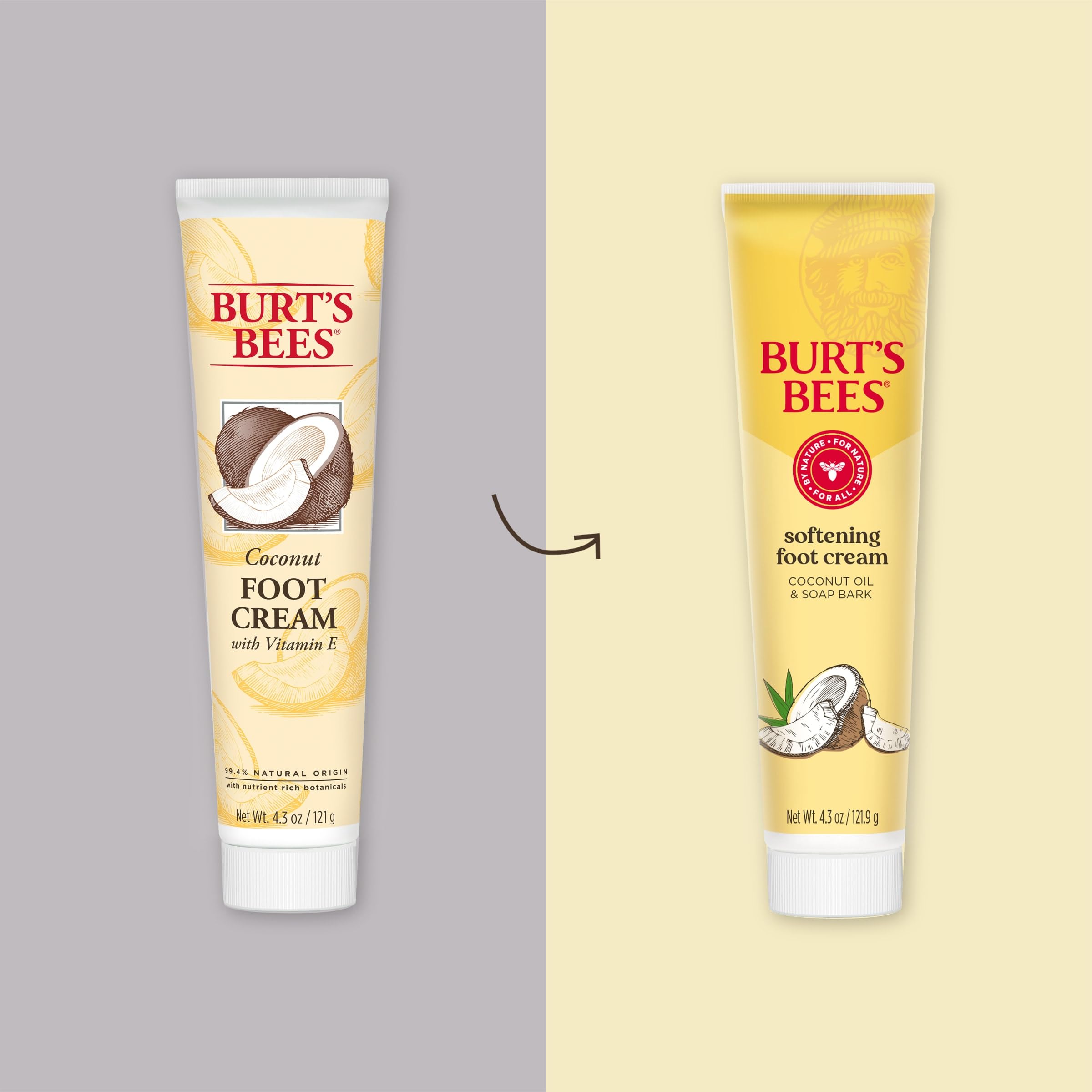 Burt's Bees Moisturizing Foot Cream with Coconut Oil & Soap Bark - 4.3 oz (3-Pack) | Deep Hydration for Dry, Cracked Feet | Perfect for Pedicures, Overnight Treatment & Daily Foot Care