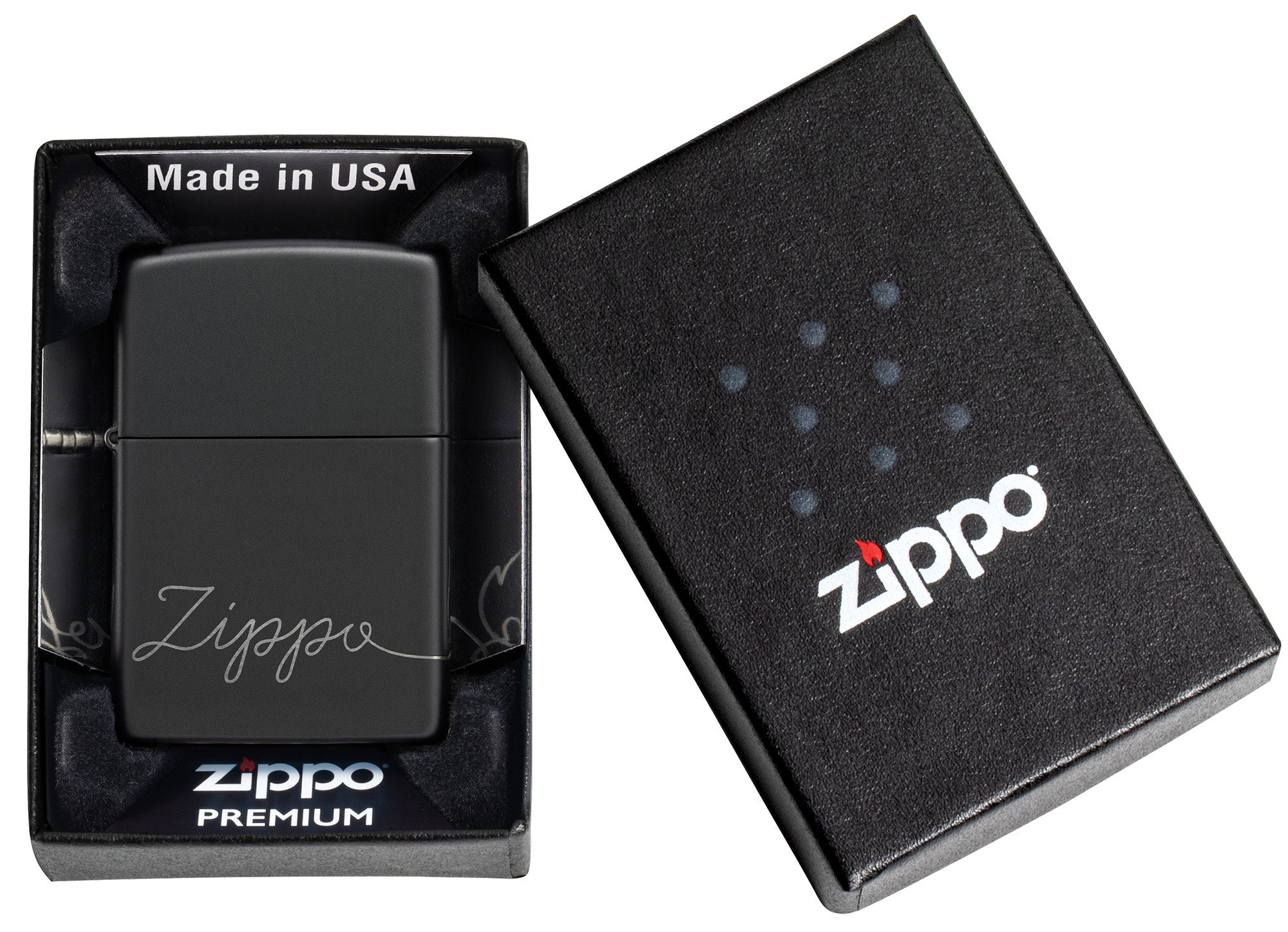 Zippo Matte Black Lighter with Cursive Lettering Design - Perfect for Outdoor Camping, Travel & Everyday Carry (ECG)