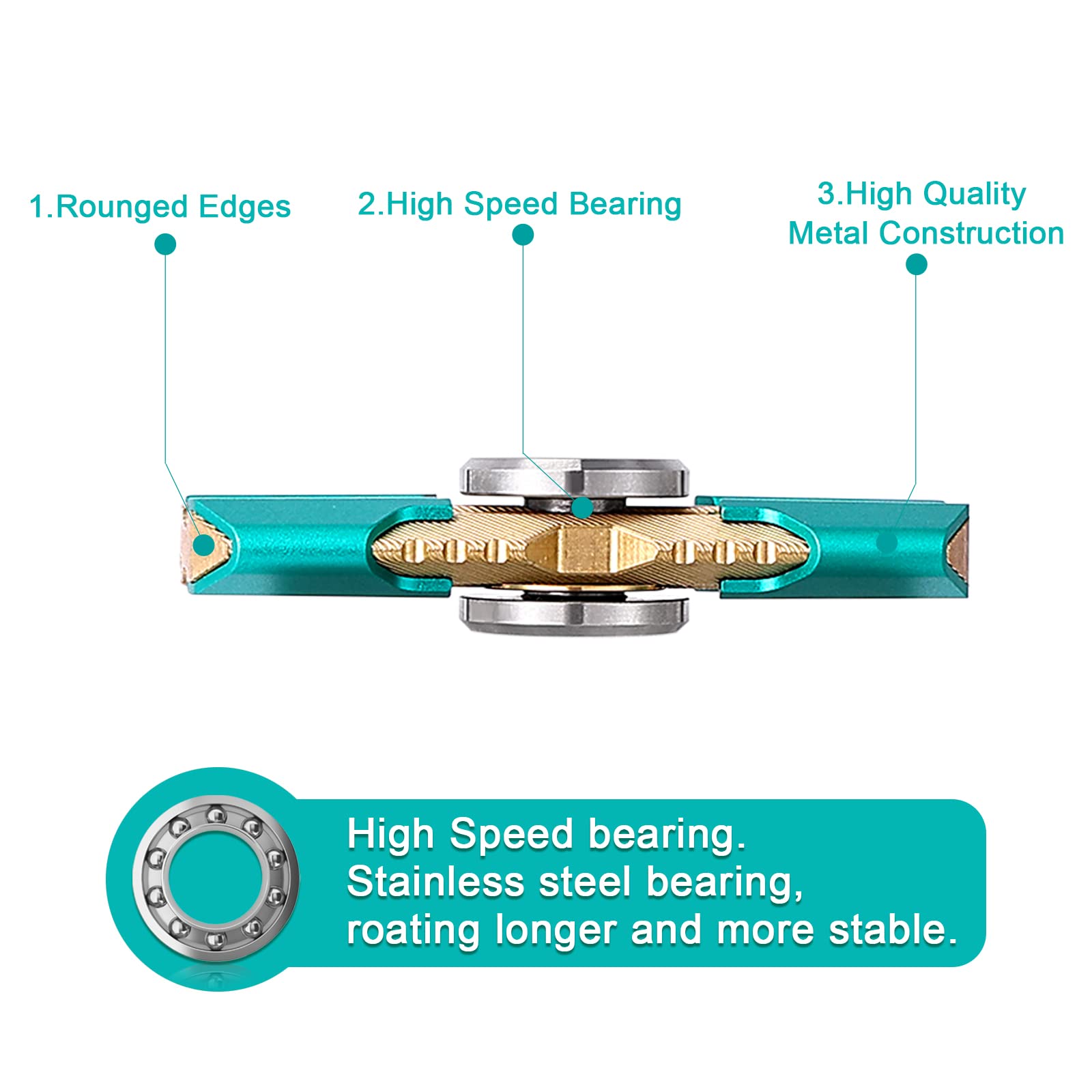 Premium Metal Fidget Spinner Toy for Kids & Adults - High-Speed Stress Relief & Anti-Anxiety Hand Spinner - Focus Desk Toy for ADHD, Office, School & Travel (Green)