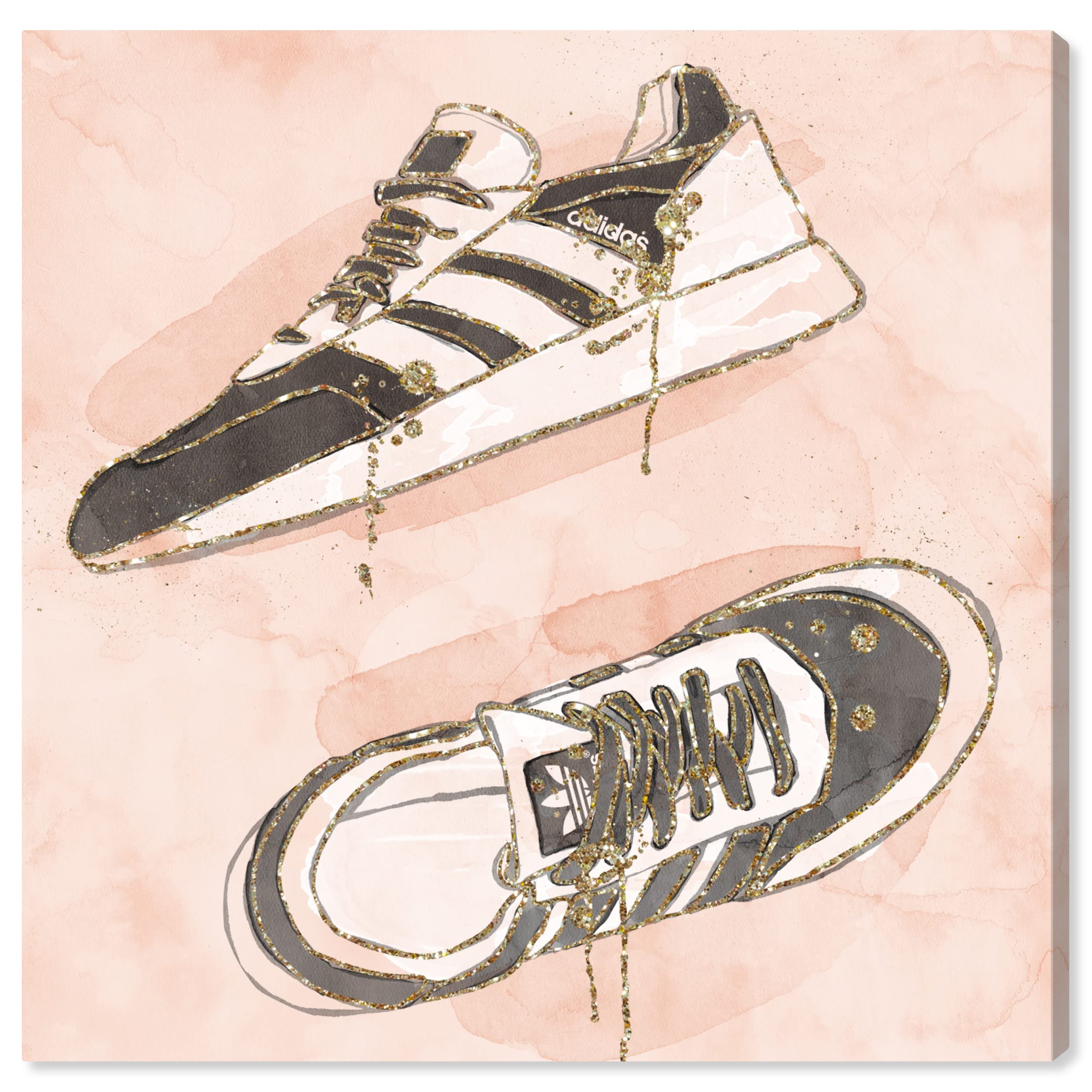 Wynwood Studio Fashion & Glam Modern Canvas Wall Art - Pink & Gold Sneaker Glam Decor for Living Room, Bedroom, Bathroom - 12x12 Inch Home Decor | Perfect for Urban Chic Interiors & Sneakerhead Gifts