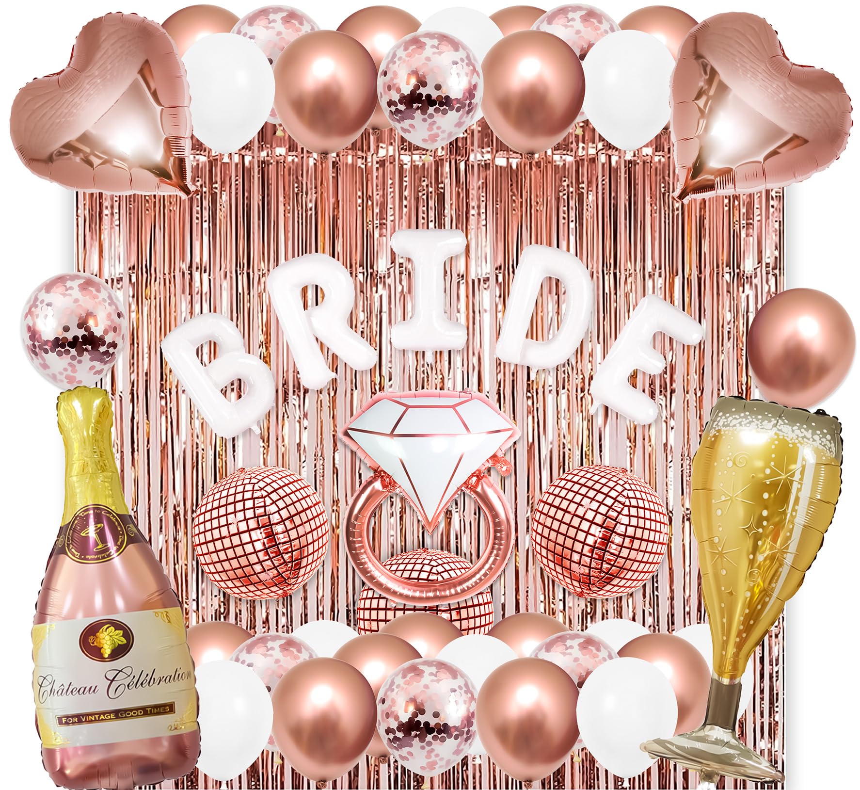 Rose Gold Bachelorette Party Decorations Kit - Bridal Shower Balloon Arch, Foil Fringe Backdrop & Retro Disco Curtains for Wedding, Bachelorette & Birthday Party Decor (Ideal for Photo Booths, Venue Decorations)