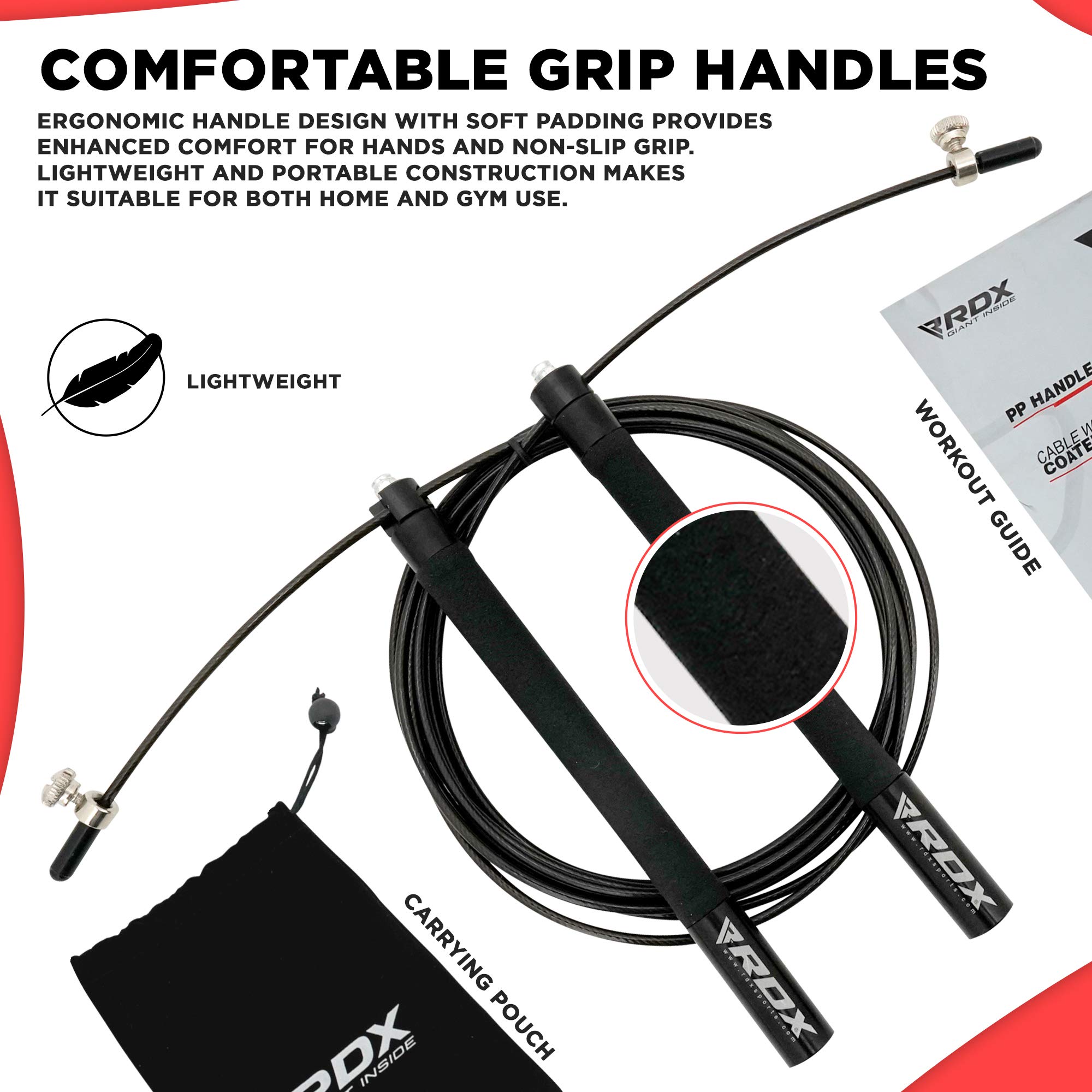 RDX Adjustable Skipping Rope - 10.3FT Tangle-Free PVC Coated Steel Jump Rope with Non-Slip PP Handles & 360° Dual Ball Bearings for Fat Burning, Weight Loss, HIIT, MMA, Yoga - Perfect for Home Gym, Fitness & Workout Routines