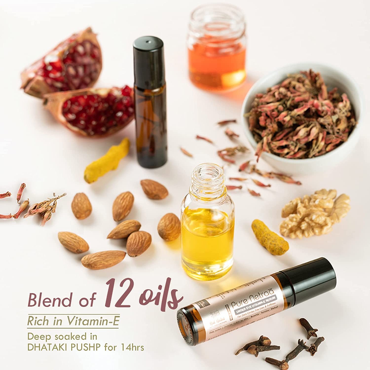 Pure Netraa Vitamin E Under Eye Serum for Dark Circles, Wrinkles & Puffiness | 100% Natural Ayurvedic Eye Cream with Rosehip, Tamanu & Walnut | Fresh Made, Deep Soaked in Dhataki for 14 Hours | Perfect for Nighttime Skincare & Morning Refreshment