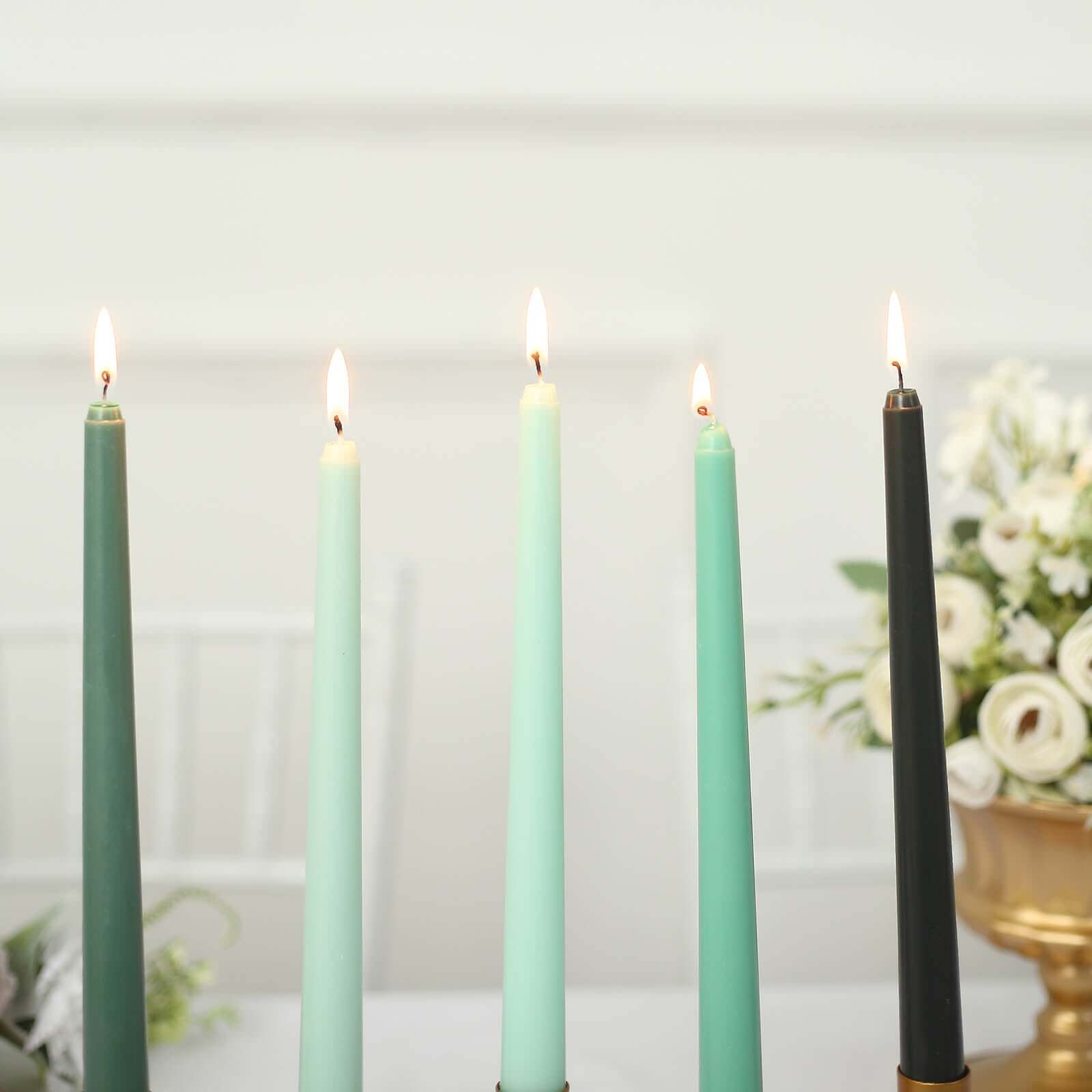 12 Pack Premium Unscented Taper Candles - Mixed Green Wax Design for Elegant Home Decor | Perfect for Dining Tables, Weddings & Holiday Centerpieces