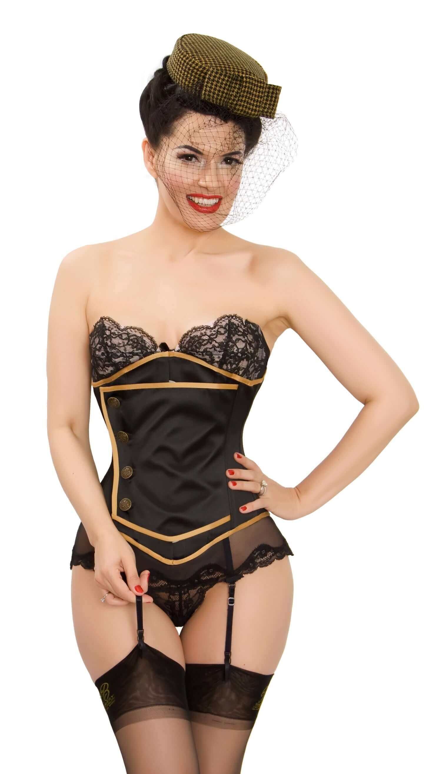 Kinnaird Ireland Black Satin Lilah Steel Boned Cincher Corset - Waist Trainer for Women | Shapewear for Evening Dresses & Special Occasions