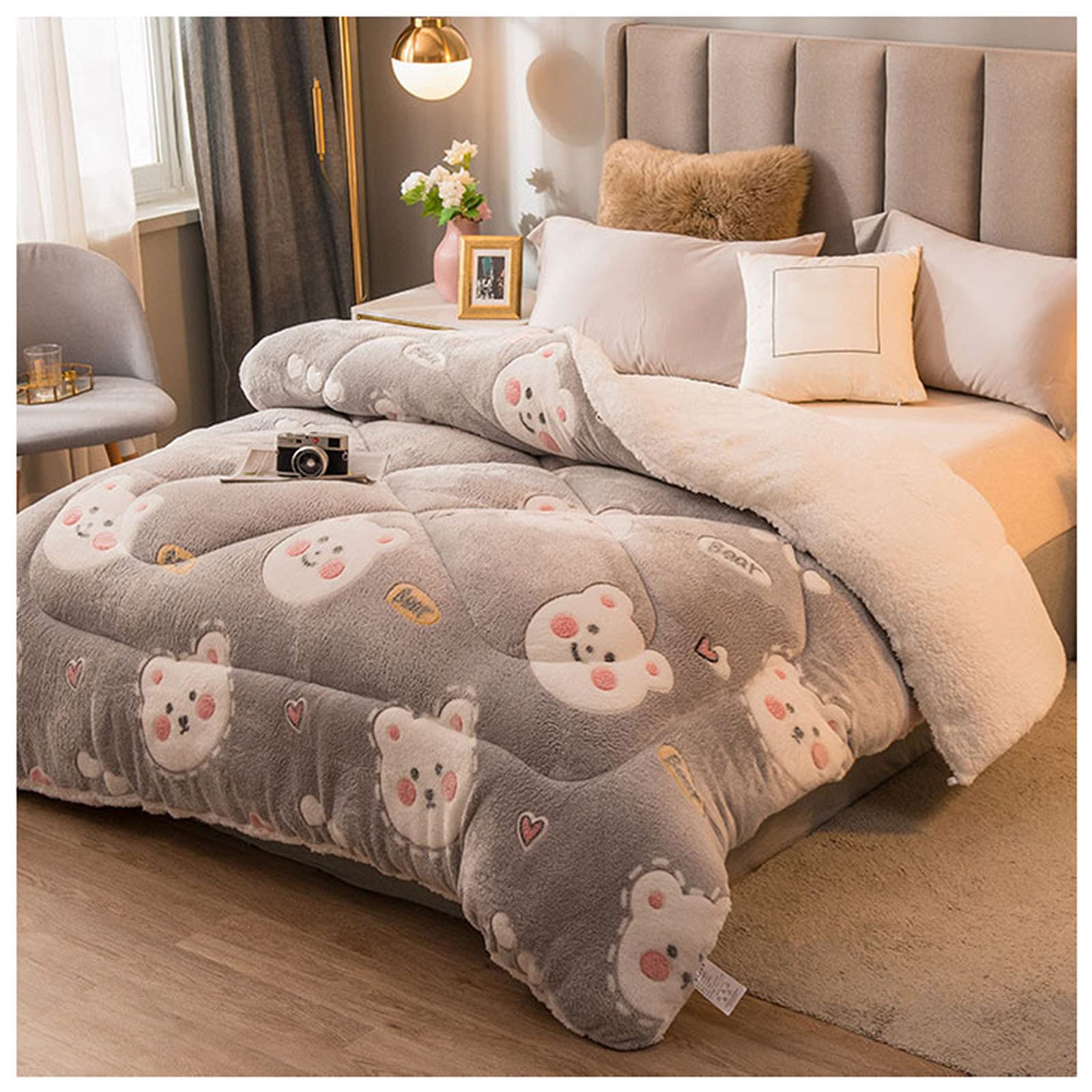 All-Season Quilted Comforter - Cotton Duvet Insert for Twin Bed - Soft & Warm Winter Blanket - Thickened Lamb Cashmere - 180x200cm (3.5kg) - Perfect for Year-Round Comfort in Bedrooms, Guest Rooms & Dormitories