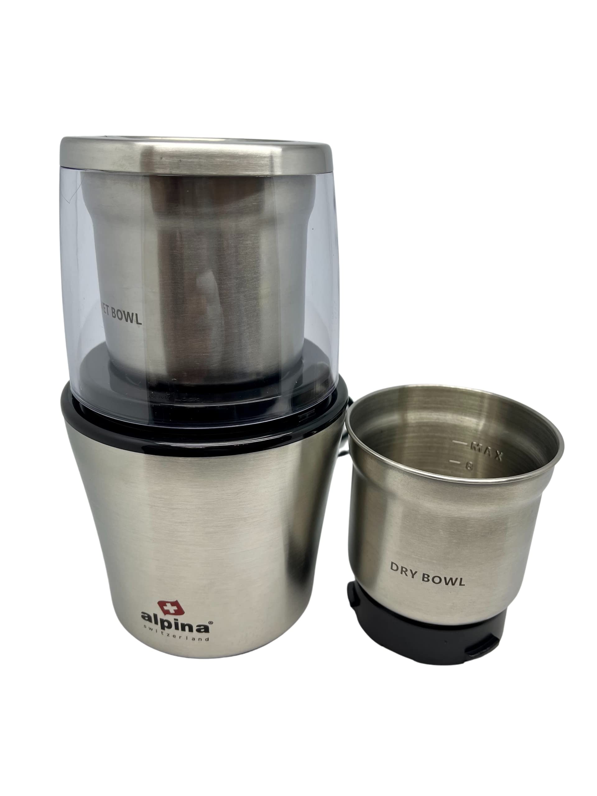 Alpina Coffee Wet and Dry Spice Grinder - Compact Silver Electric Grinder for Coffee Beans, Nuts, and Spices - Perfect for Home Kitchens and Coffee Shops