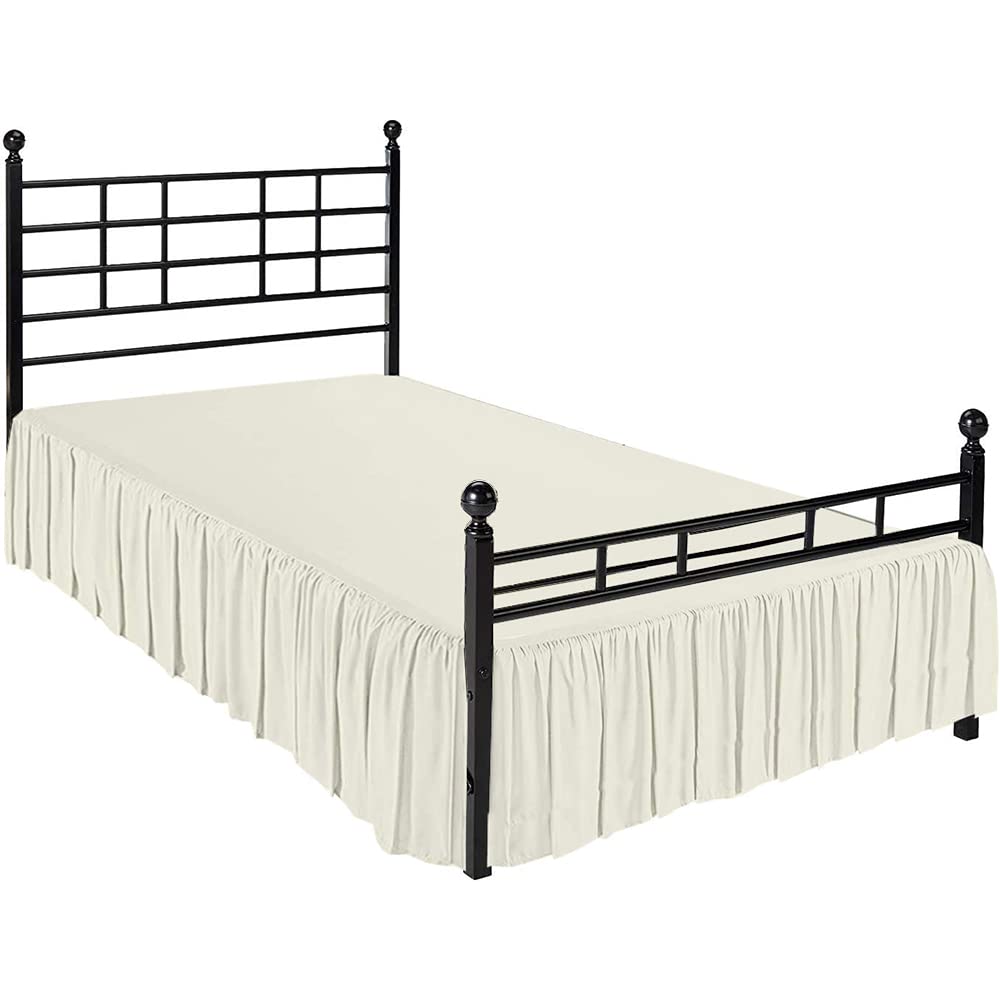 Ruffled Bed Skirt with Split Corners - 100% Microfiber Gathered Dust Ruffle for Twin Beds (12 Inch Drop, Ivory) | Perfect for Guest Rooms, Master Bedrooms & Dorm Decor