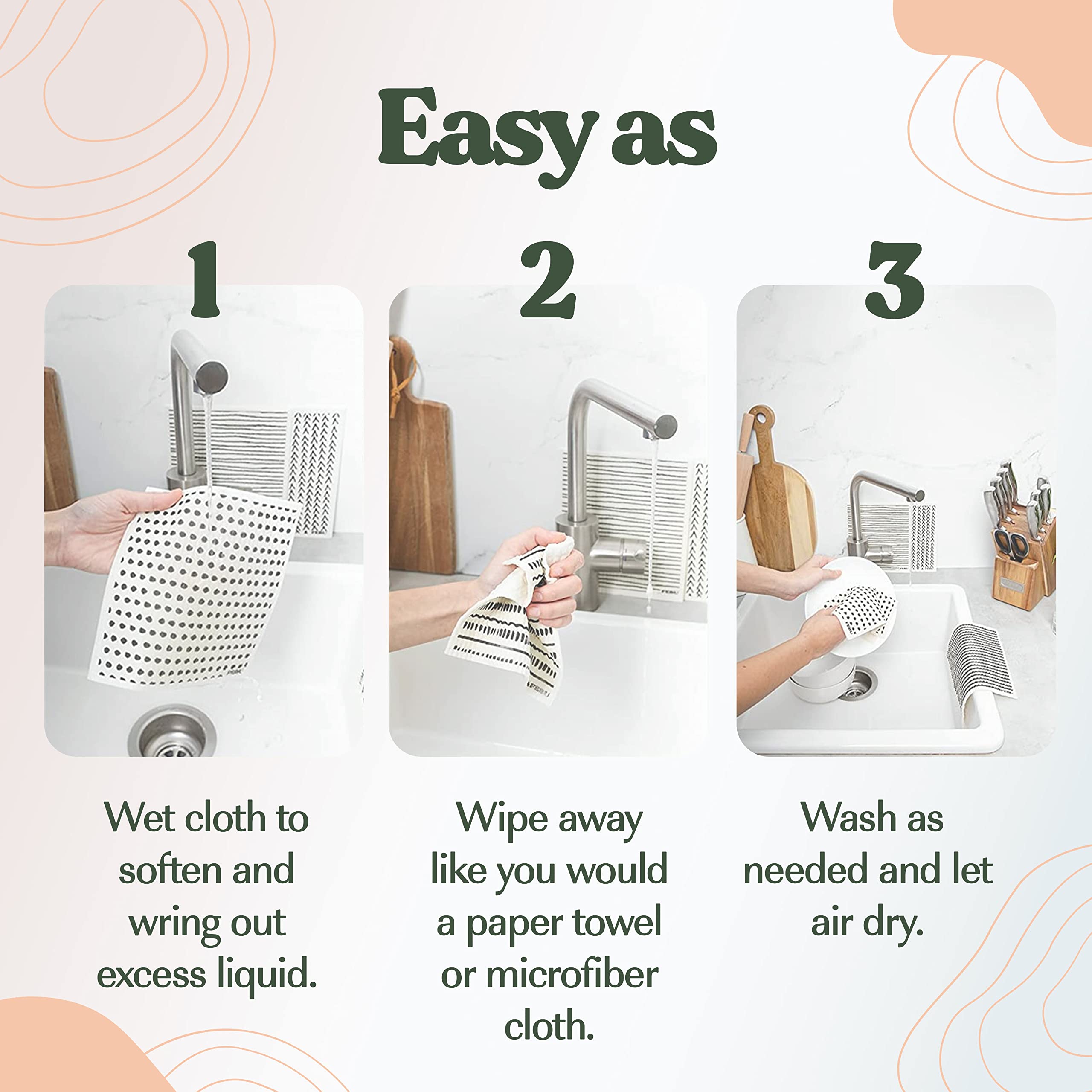 FEBU Swedish Dishcloths - 5 Pack Reusable Kitchen Towels | Eco-Friendly, Washable & Biodegradable Cleaning Cloths | Non-Scratch Cellulose Sponge for Dishes, Countertops & Windows | Perfect for Sustainable Home Cleaning