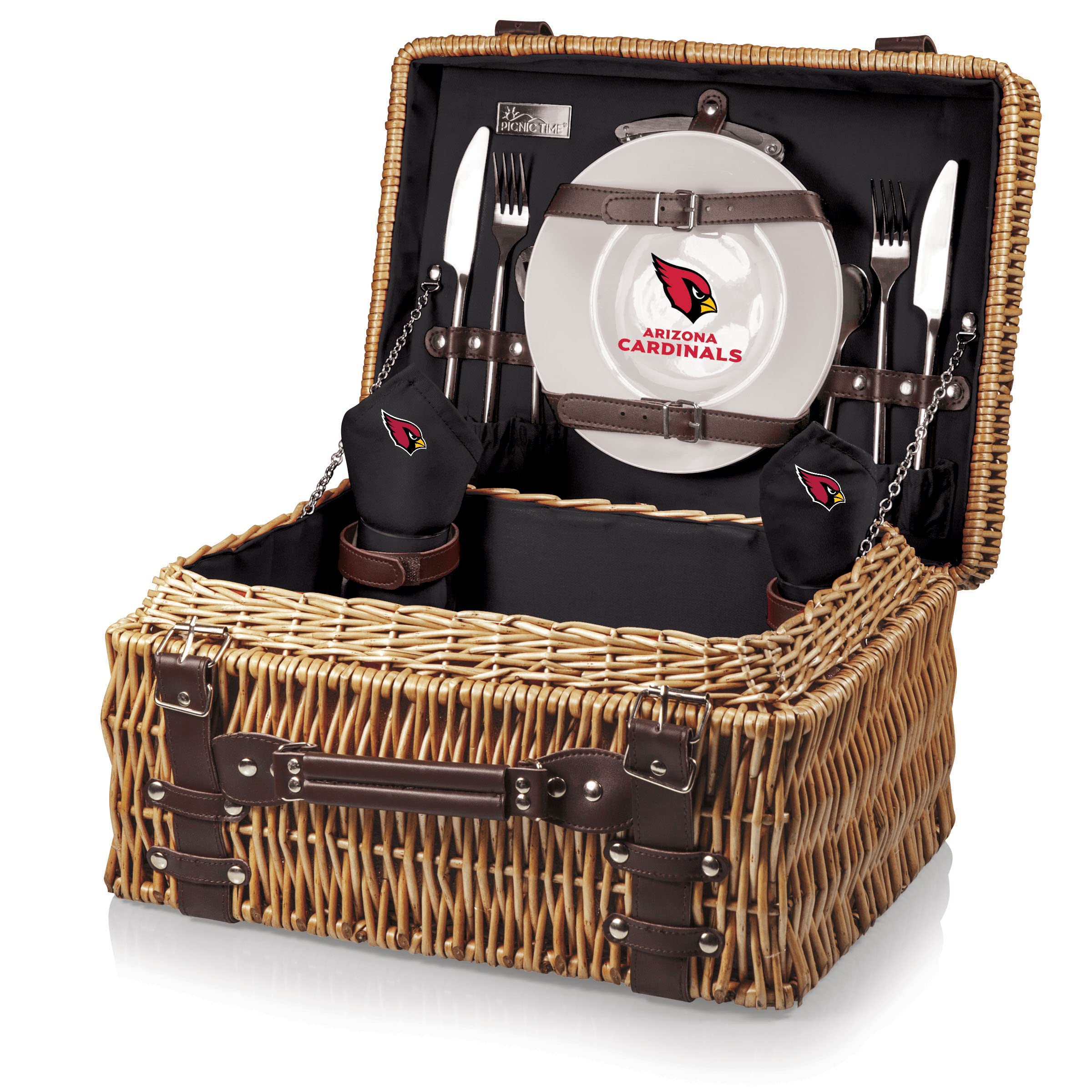 **PICNIC TIME NFL Champion Picnic Basket for 2 – Wicker Picnic Basket Set with Plates, Utensils & Blanket – Perfect for Outdoor Picnics, Tailgating & Game Day (Black & Brown)**