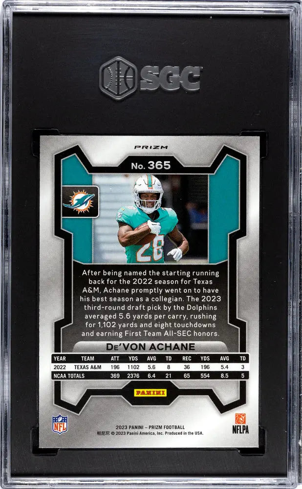 2023 Panini Prizm Football De'von Achane Rookie Card - Red White Blue Prizm Parallel - SGC 10 Gem Mint - Collectible Sports Trading Card for NFL Fans & Memorabilia Collectors