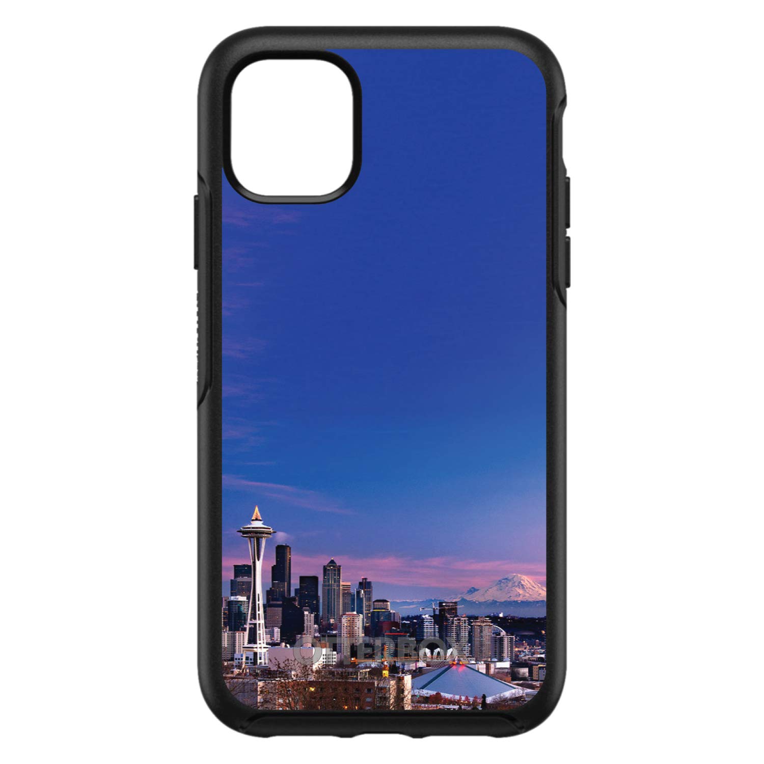 DistinctInk iPhone 12/12 Pro Case (6.1 Inch) - Premium Custom Black Phone Cover with Seattle Skyline Night Design - Durable Protection Alternative to OtterBox Symmetry - Perfect for Travelers & Seattle Lovers - Show Your City Pride Everyday