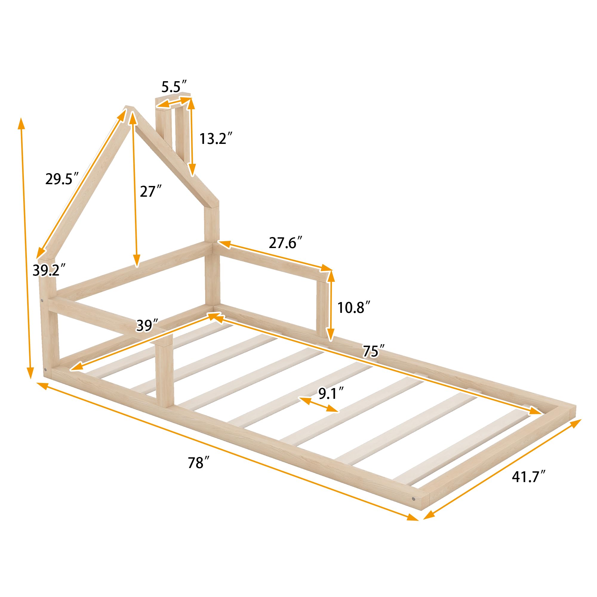 Harper & Bright Designs Twin Kids Bed with House-Shaped Headboard - Solid Wood Slats Platform Bed Frame for Girls & Boys, No Box Spring Needed - Natural Wood Finish - Perfect for Kids' Bedrooms, Playrooms & Montessori Spaces