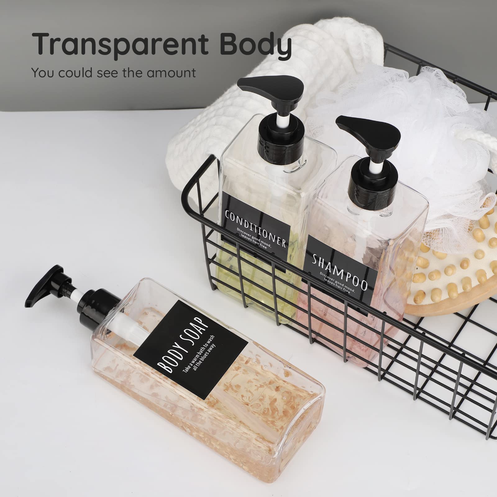 Segbeauty 16.9oz Empty Refillable Shampoo Bottles (3-Pack) - 500ml Plastic Pump Dispenser with Labels - Reusable Lotion Containers for Bathroom, Hotel & Travel - Perfect for Liquid Soap, Body Wash, Hand Soap & Conditioner Storage