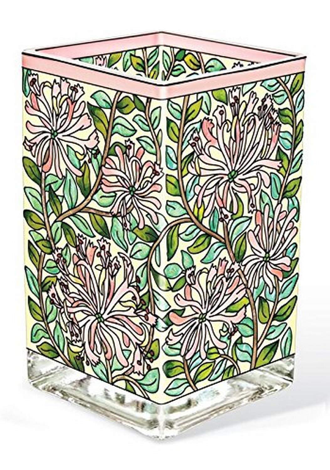 6 Inch Hand-Painted Glass Vase & Votive Candle Holder - William Morris Collection Floral Design - Amia Honeysuckle Arts & Crafts (42178) - Perfect for Home Decor, Wedding Centerpieces & Gift Giving