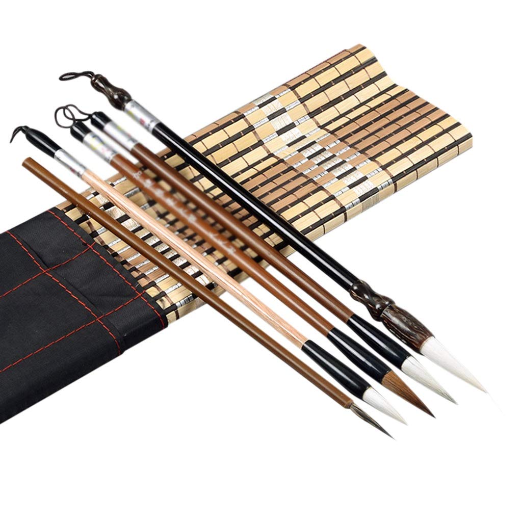 PDGJG Umitive 5-Piece Bamboo Calligraphy Set - Traditional Chinese Brush Writing & Painting Kit with Ink Stone, Brushes, and Paper | Perfect for Calligraphy Beginners, Art Classes, and Zen Meditation Practice