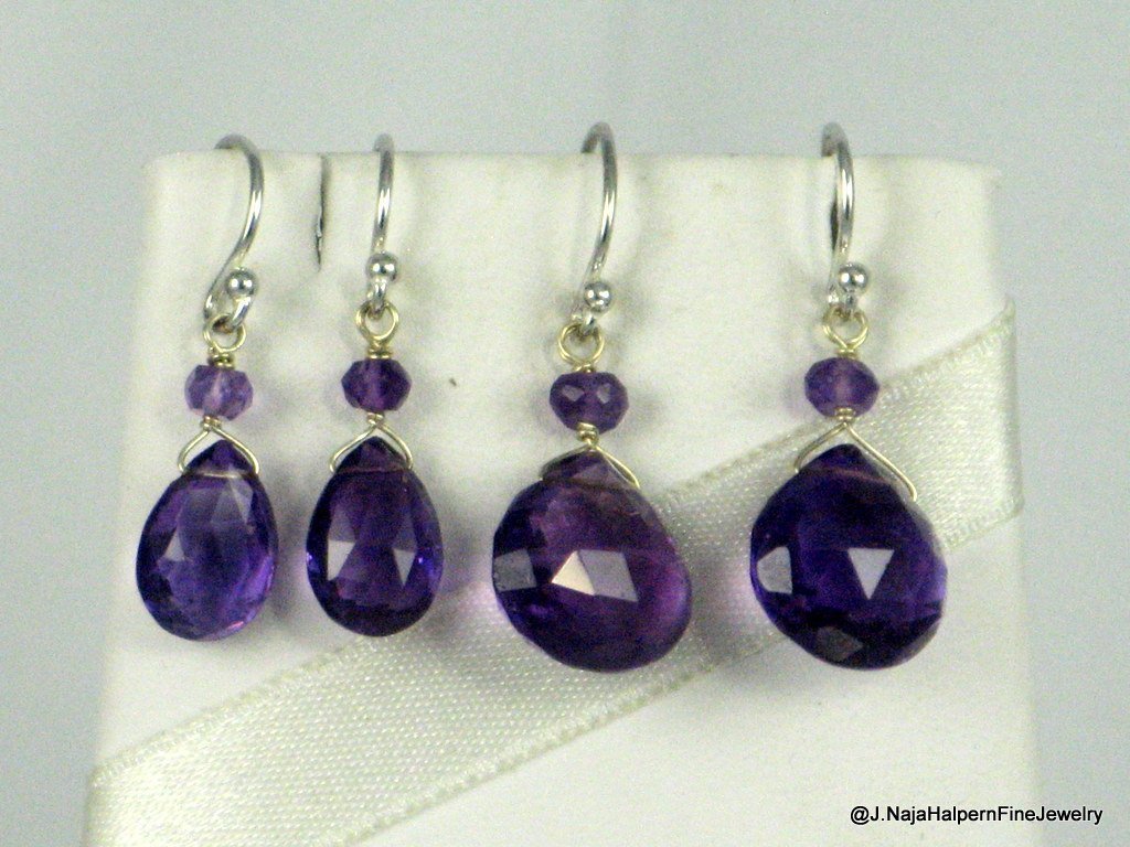 925 Sterling Silver Large Amethyst Briolette Dangle Earrings - 1.5 Inch Purple Gemstone Jewelry for Women | Perfect for Weddings, Parties & Special Occasions